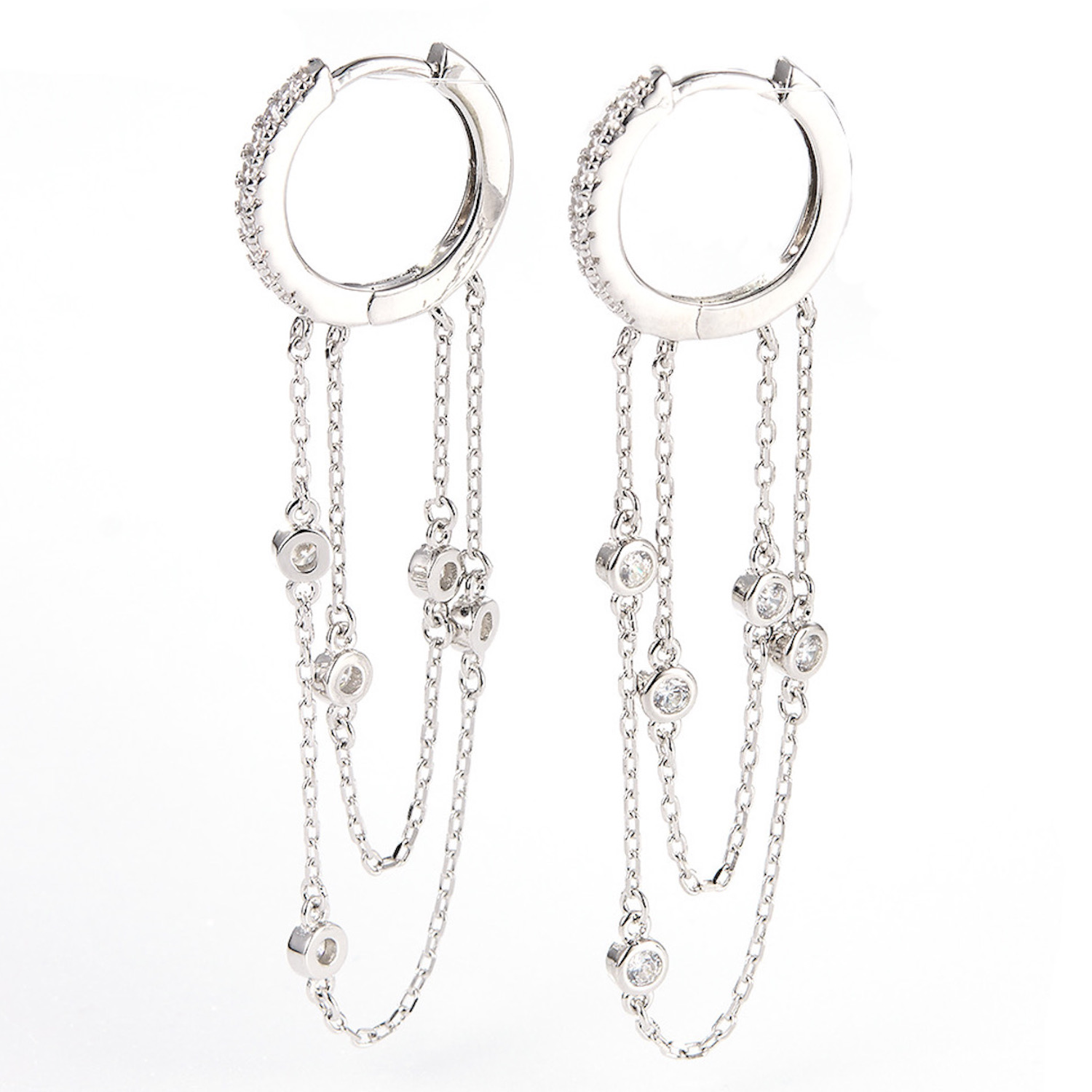 Aretes De Plata 925 Cadena Zirconias Colgante Mujer Regalo.