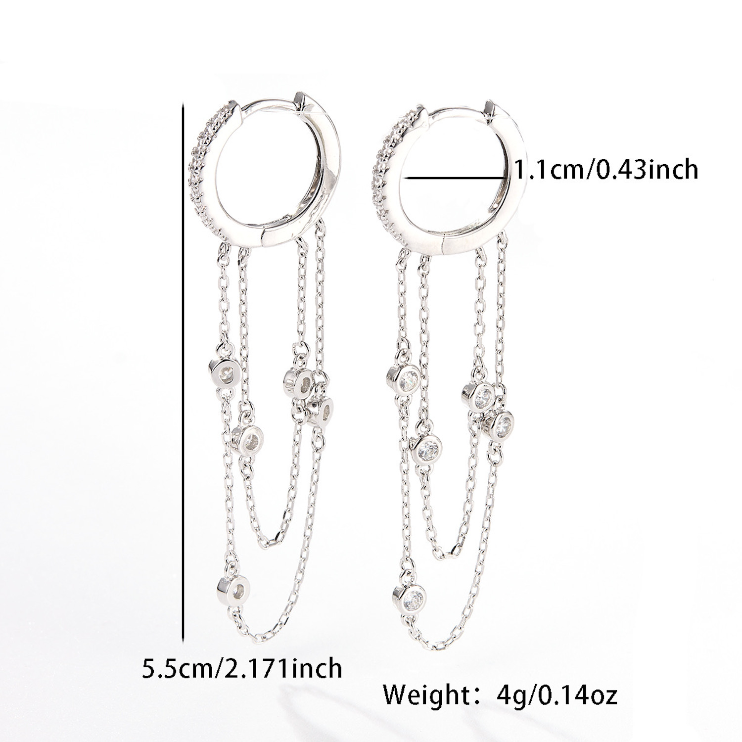 Aretes De Plata 925 Cadena Zirconias Colgante Mujer Regalo.
