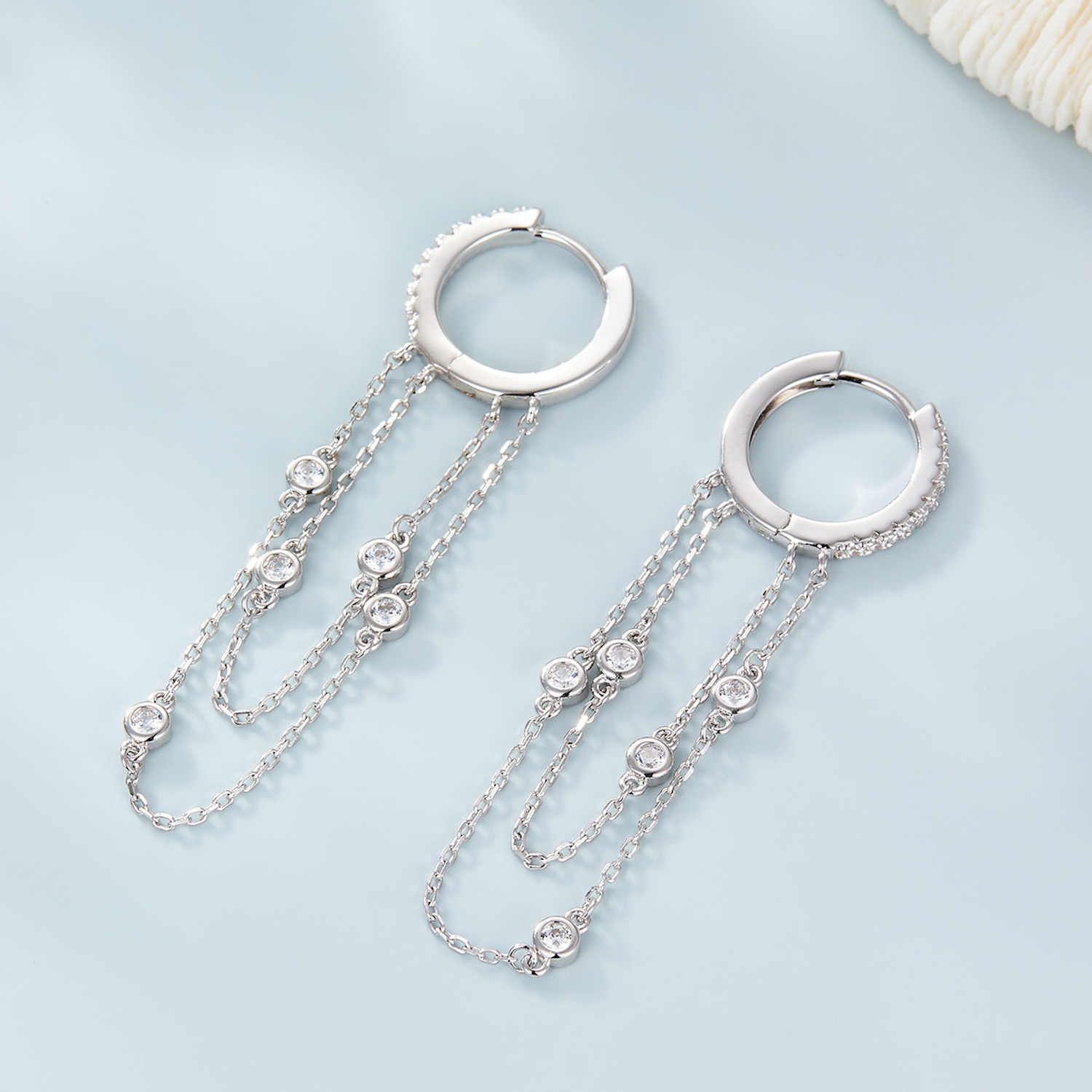 Aretes De Plata 925 Cadena Zirconias Colgante Mujer Regalo.