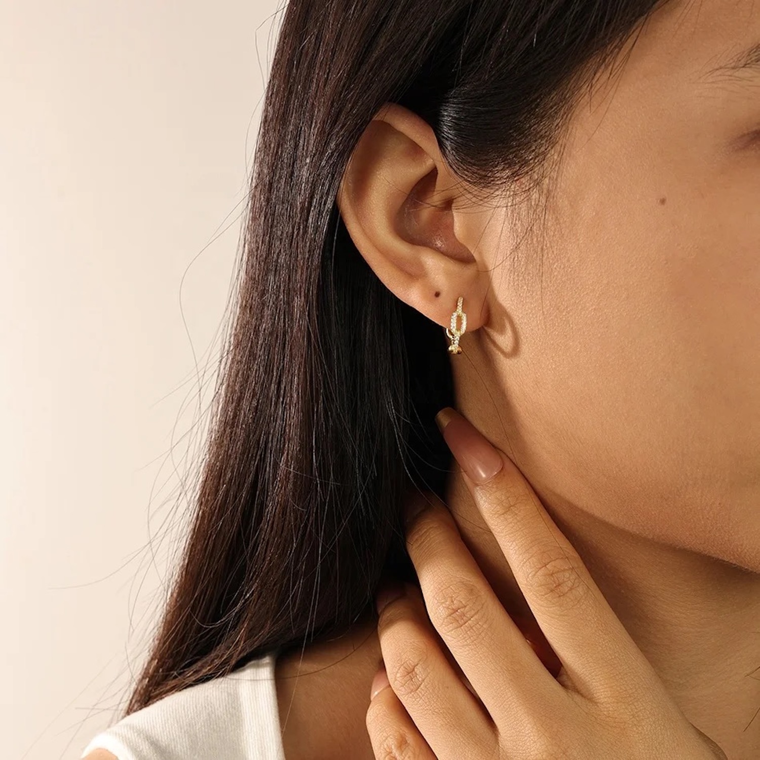 Aretes Mujer Plata .925 Eslabones y Zirconias Oro 18k.