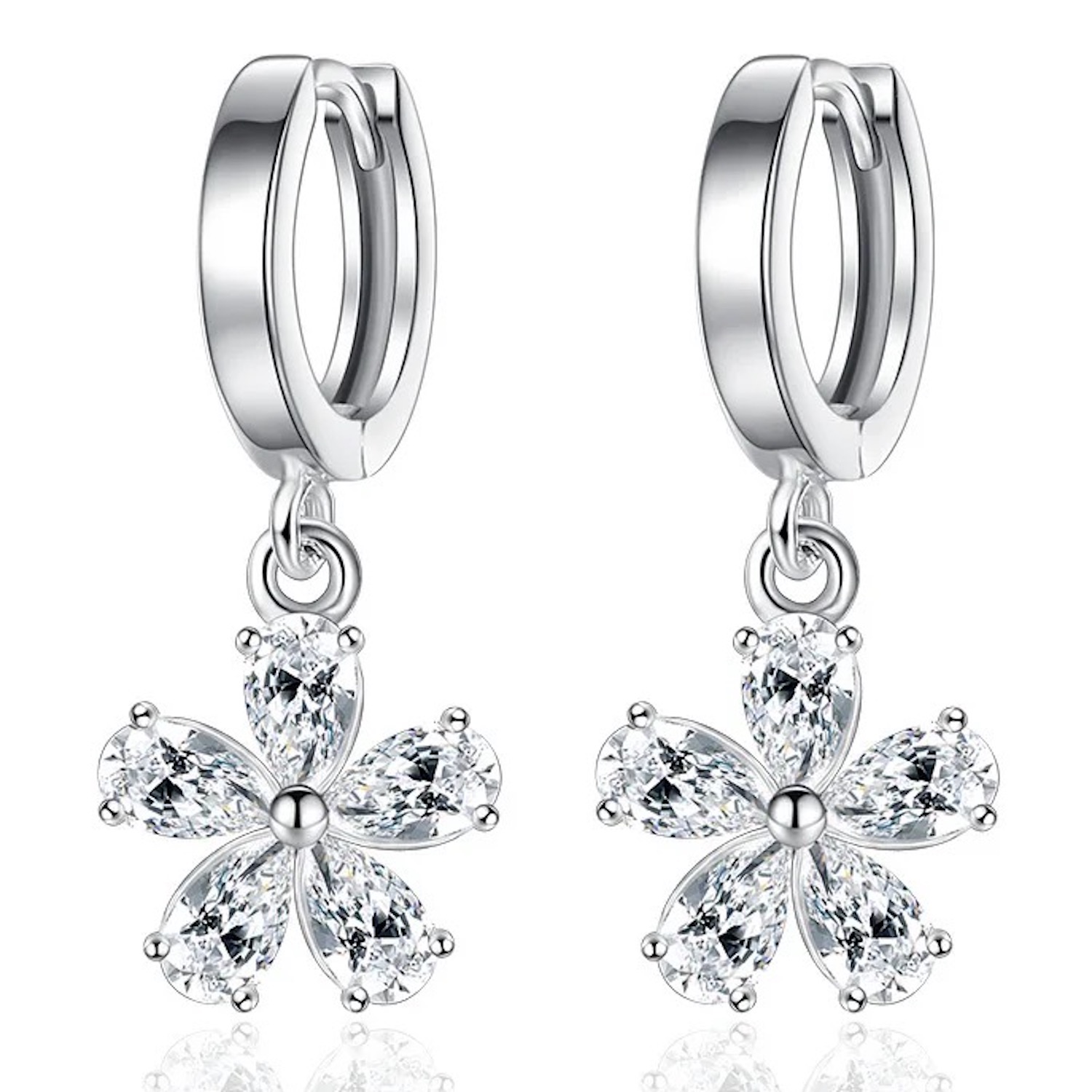 Aretes De Plata 925 Flor Con Zirconias Mujer Regalo Piercing.