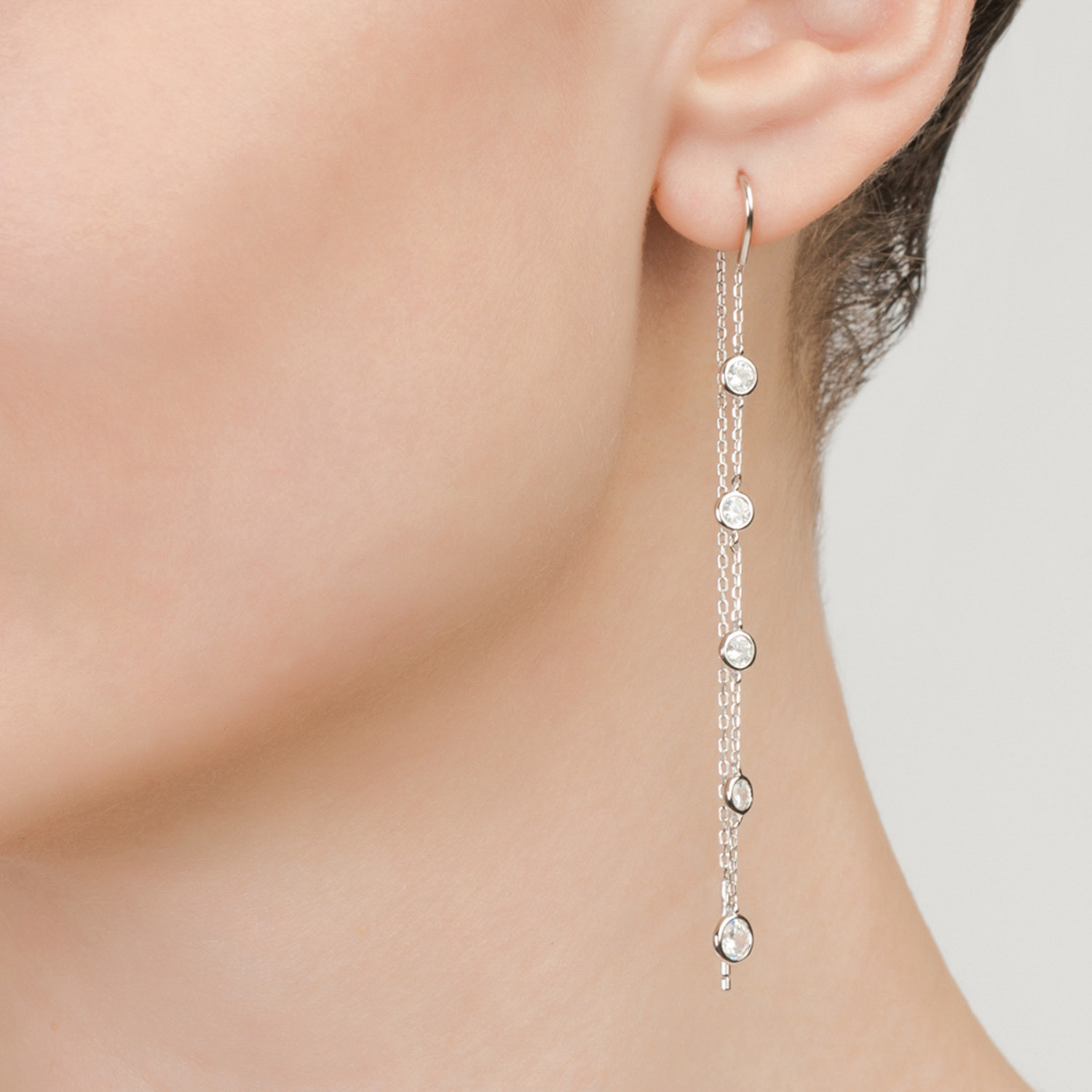 Aretes De Plata 925 Colgante Con Zirconias Mujer Largos.