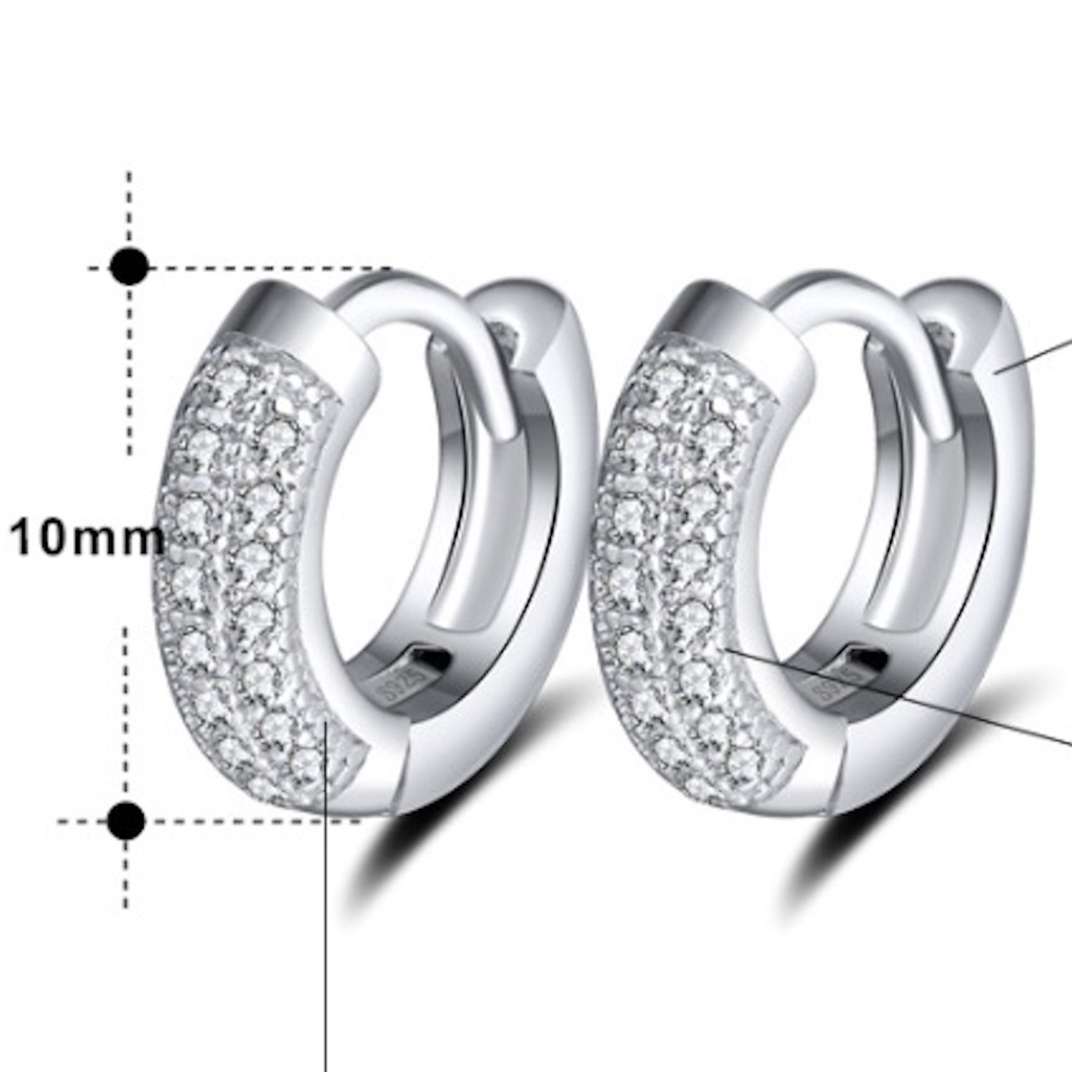 Aretes De Plata 925 Arracadas Huggies Zirconias 10mm.