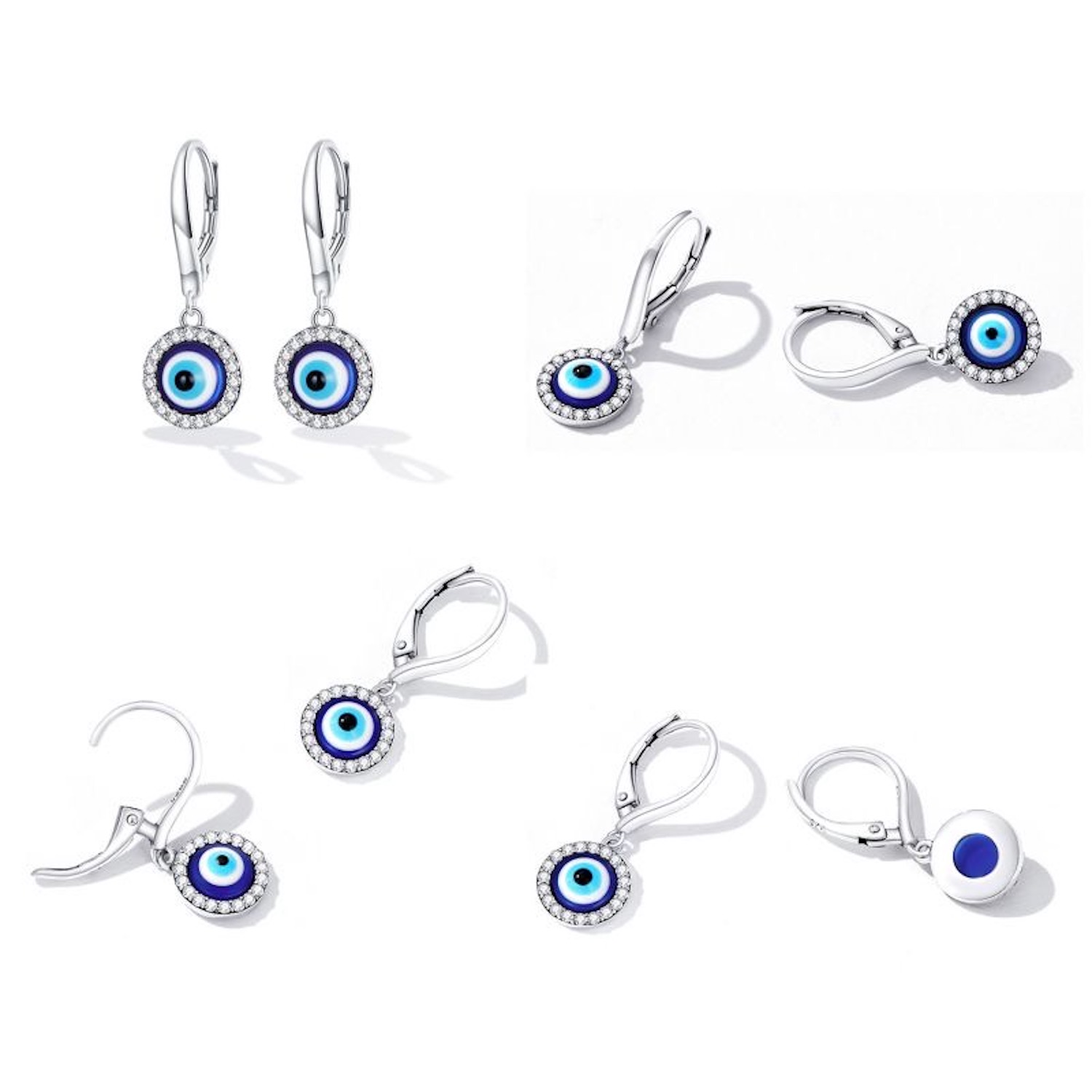 Aretes de Plata 925 Azul Zirconias Ojo Turco Unitalla