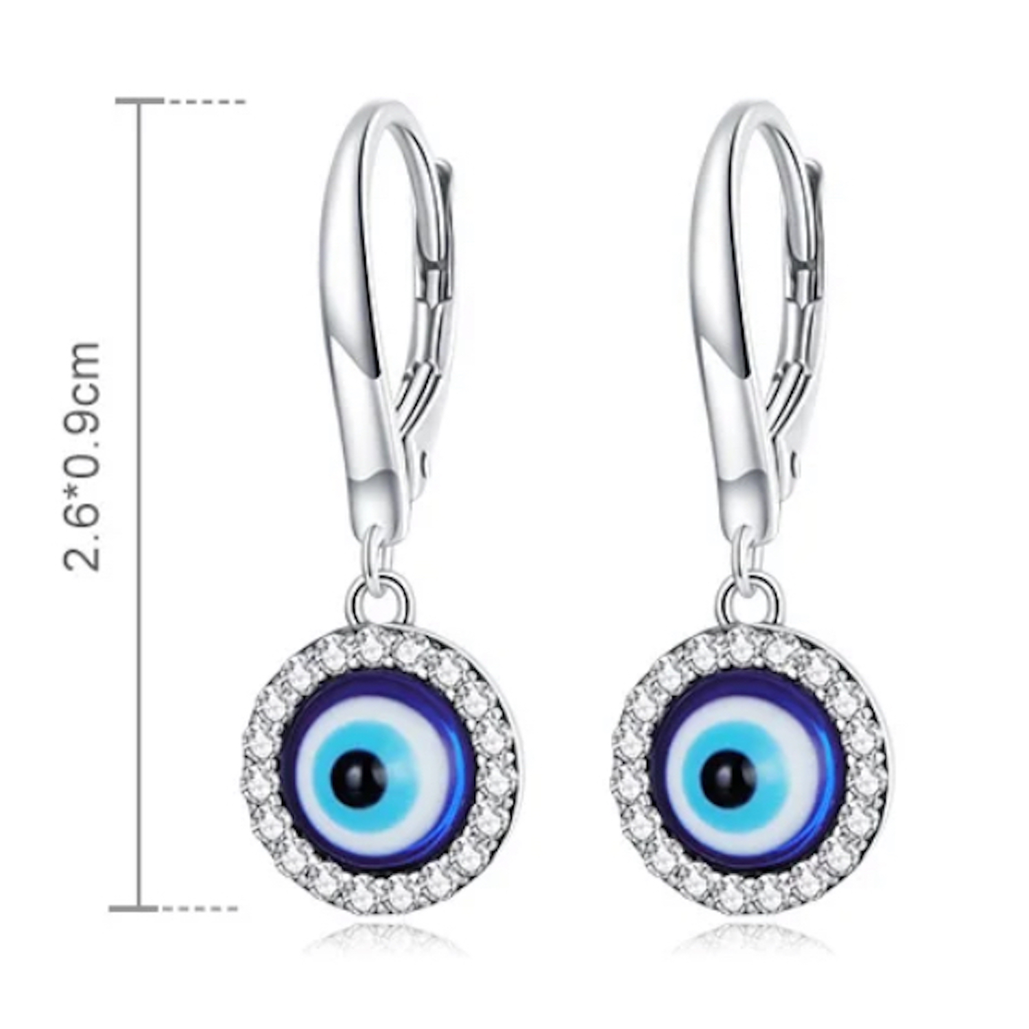 Aretes de Plata 925 Azul Zirconias Ojo Turco Unitalla