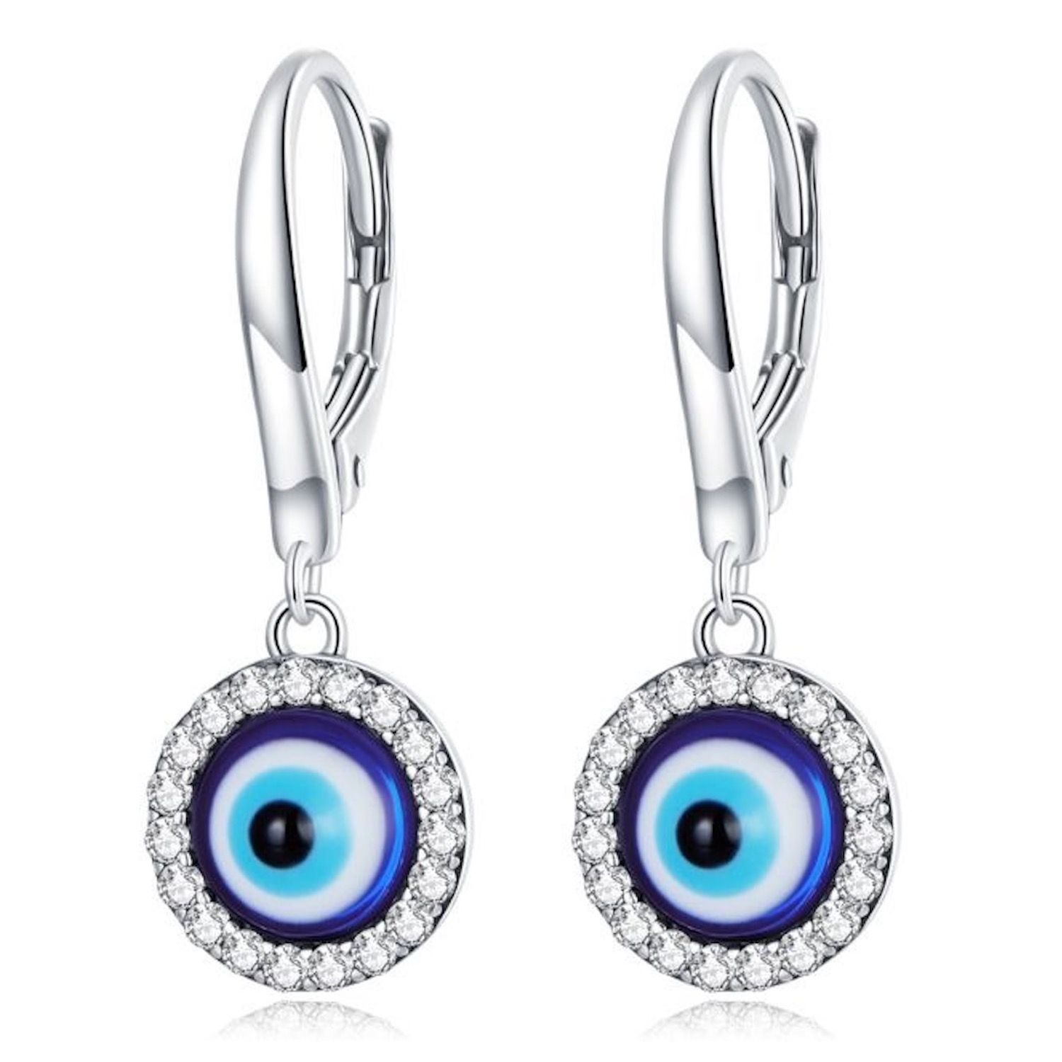 Aretes de Plata 925 Azul Zirconias Ojo Turco Unitalla