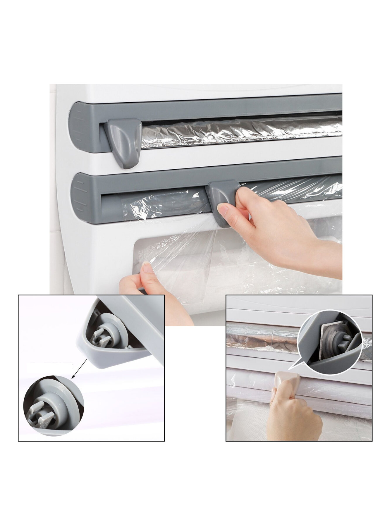 Dispensador Organizador 3 En 1 Servitoalla Papel Aluminio Playo Cocina.