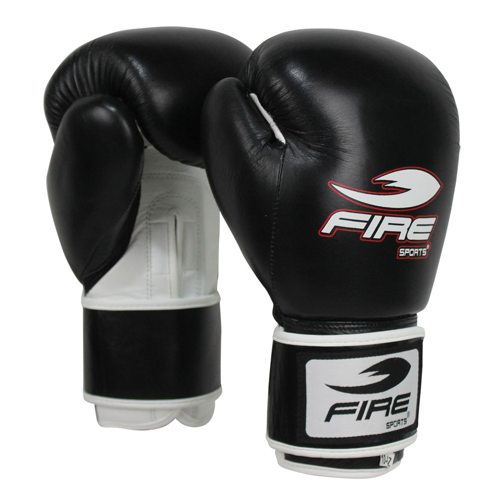 Par de Guantes de Box o Muay Thai Piel Entrenamiento Color Negro 10 oz.