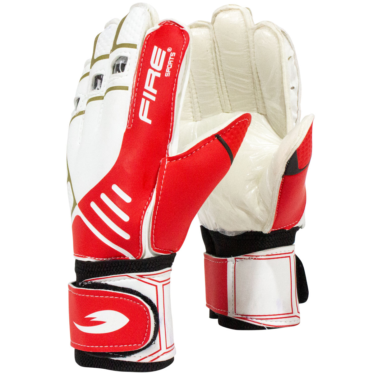 Par de Guantes de portero para fútbol Fire Sports con Varillas Color Rojo T-8.