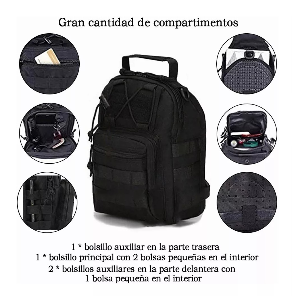 Mochila táctica versátil pecho bolsa transporte senderismo caza deportes cartera moto autos negro