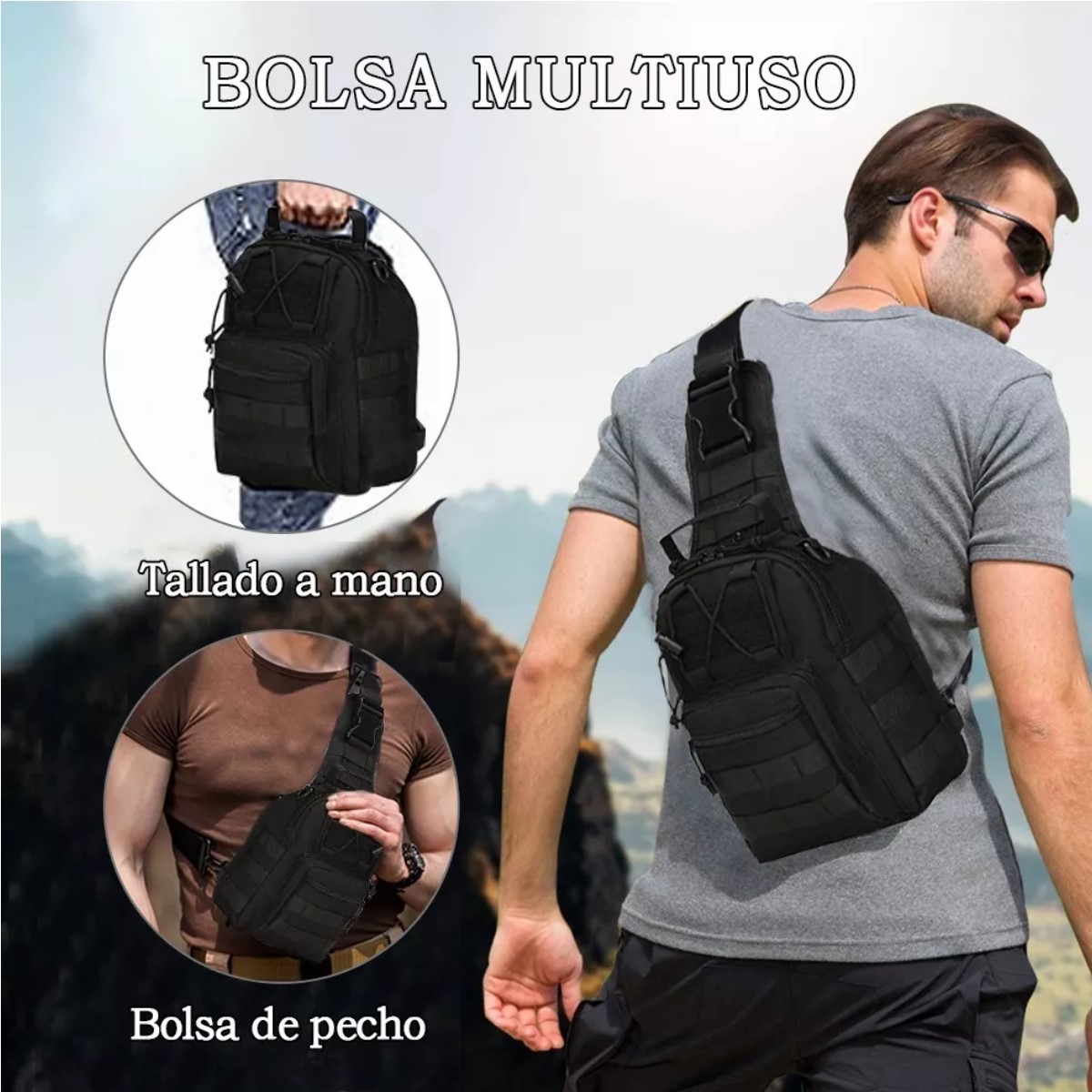 Mochila táctica versátil pecho bolsa transporte senderismo caza deportes cartera moto autos negro
