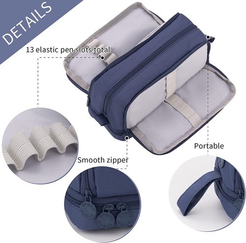 Estuche Para Lápices De Gran Capacidad Con 4 Compartimentos azul