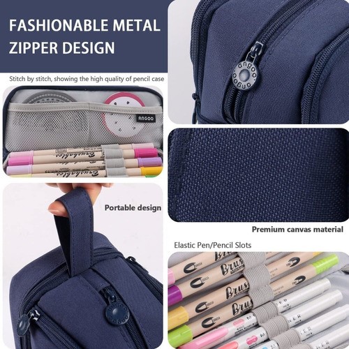 Estuche Para Lápices De Gran Capacidad Con 4 Compartimentos azul