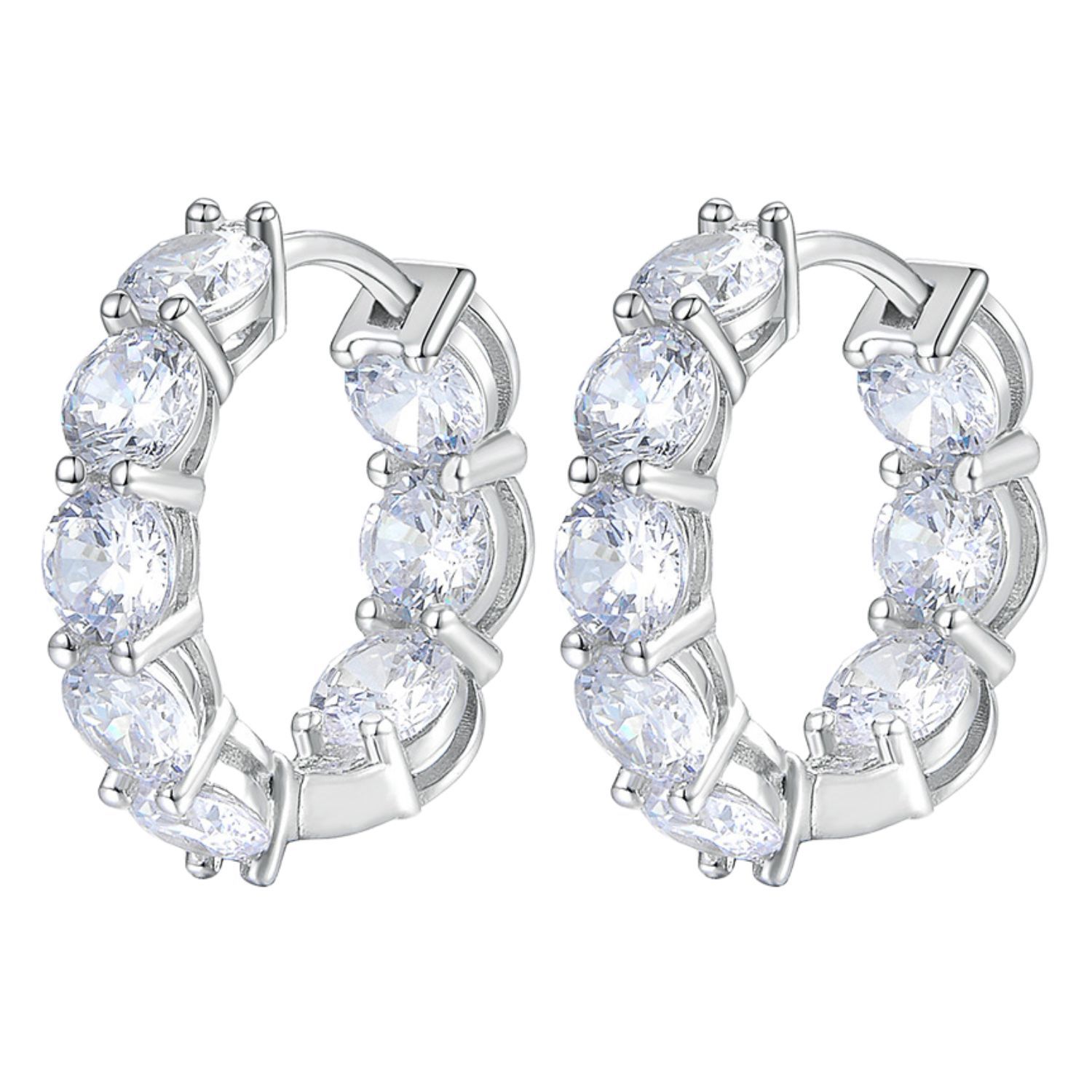 Aretes De Plata 925 Huggies Con Zirconias Arracadas Mujer.