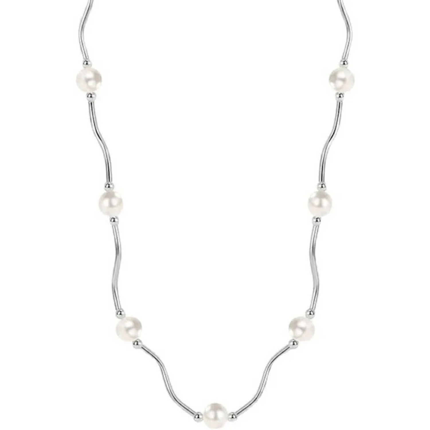 Collar Gargantilla De Plata 925 y Perlas Ondulado Fino.