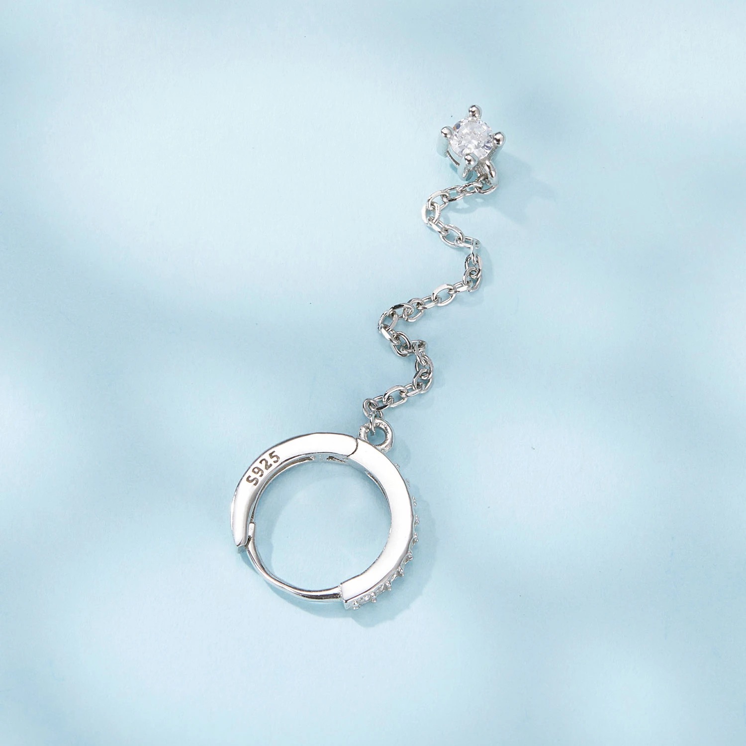 Arete De Cadena Plata 925 Cadena Doble Piercing Zirconias.