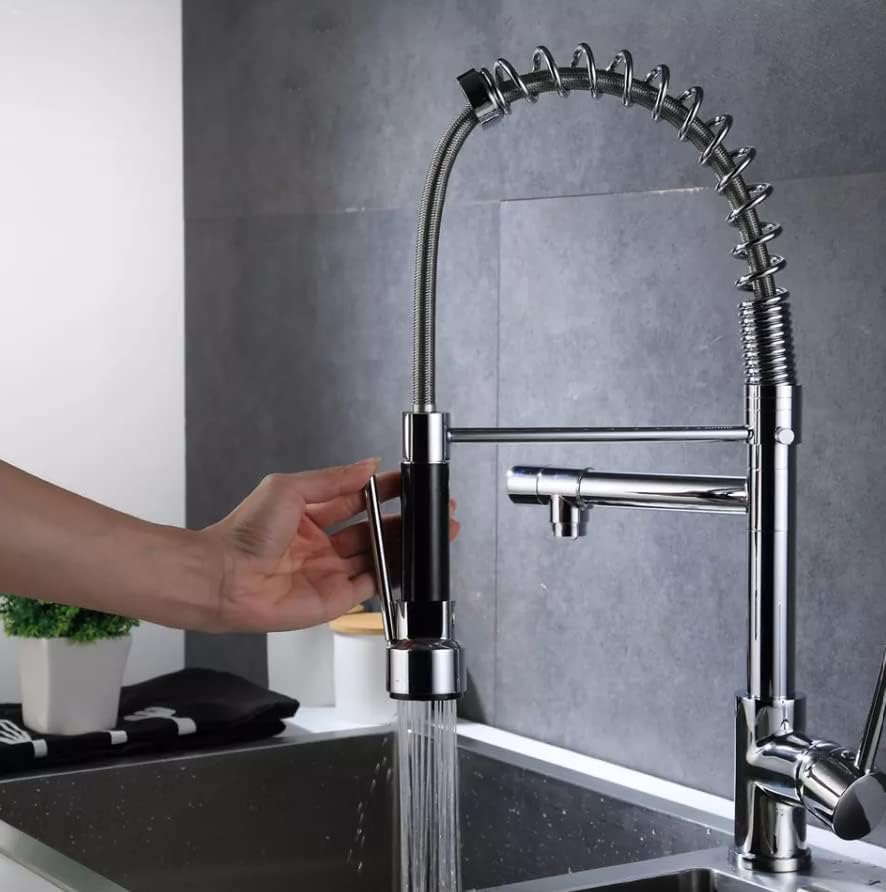 Mezcladora para Fregadero Monomando con Cuello Flexible, Llaves para Tarja de Cocina con Dos Salidas de Agua y Sostenedor de Cuello.