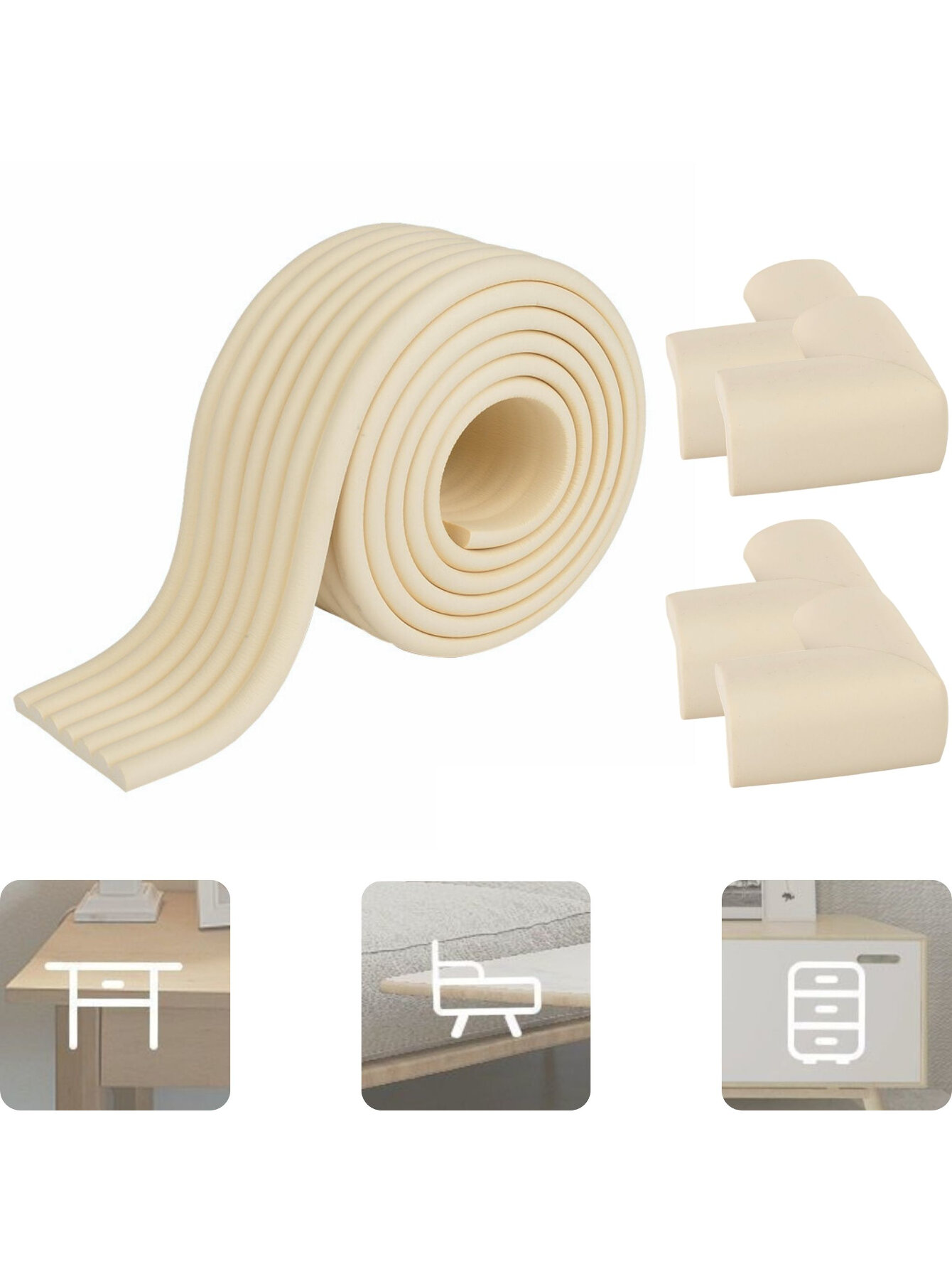 Protector Esquineros De Foamy Para Mesas Y Muebles Rollo y Esquineros (Beige).