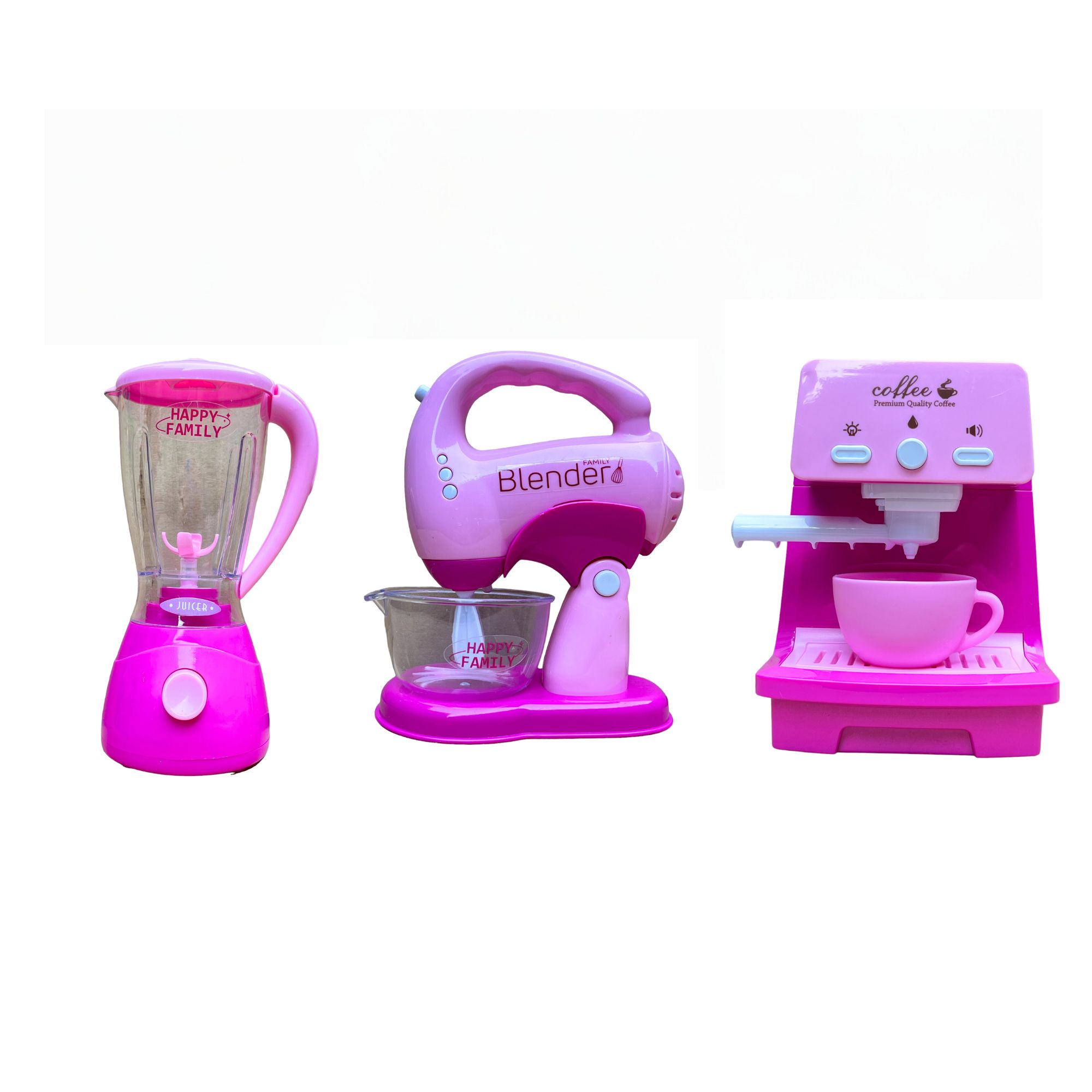 Set Juguete Cocinita Cafetera, Licuadora Batidora Electrodomésticos Color Rosa.