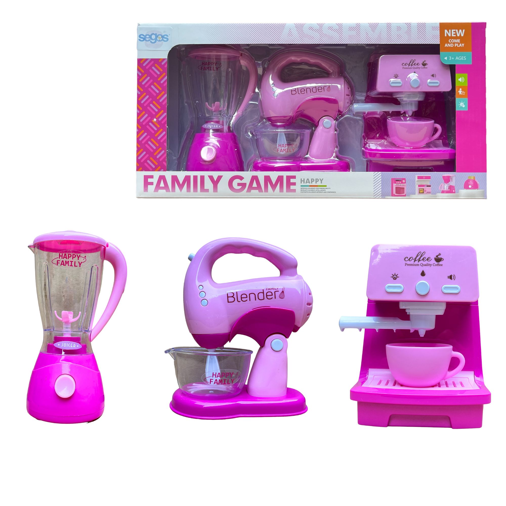 Set Juguete Cocinita Cafetera, Licuadora Batidora Electrodomésticos Color Rosa.