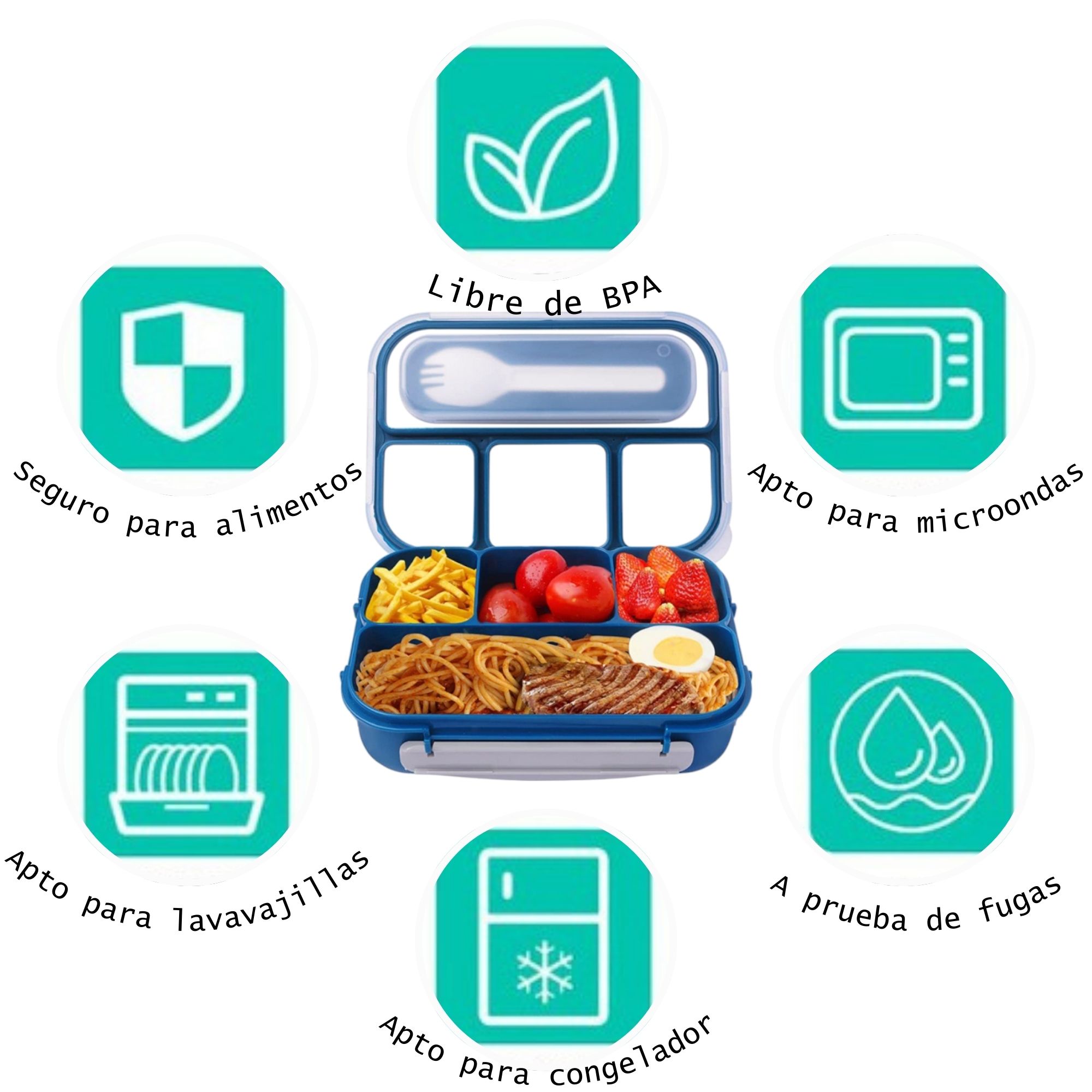 Contenedor Lonchera Lunch Box Hermético con 4 Divisiones 