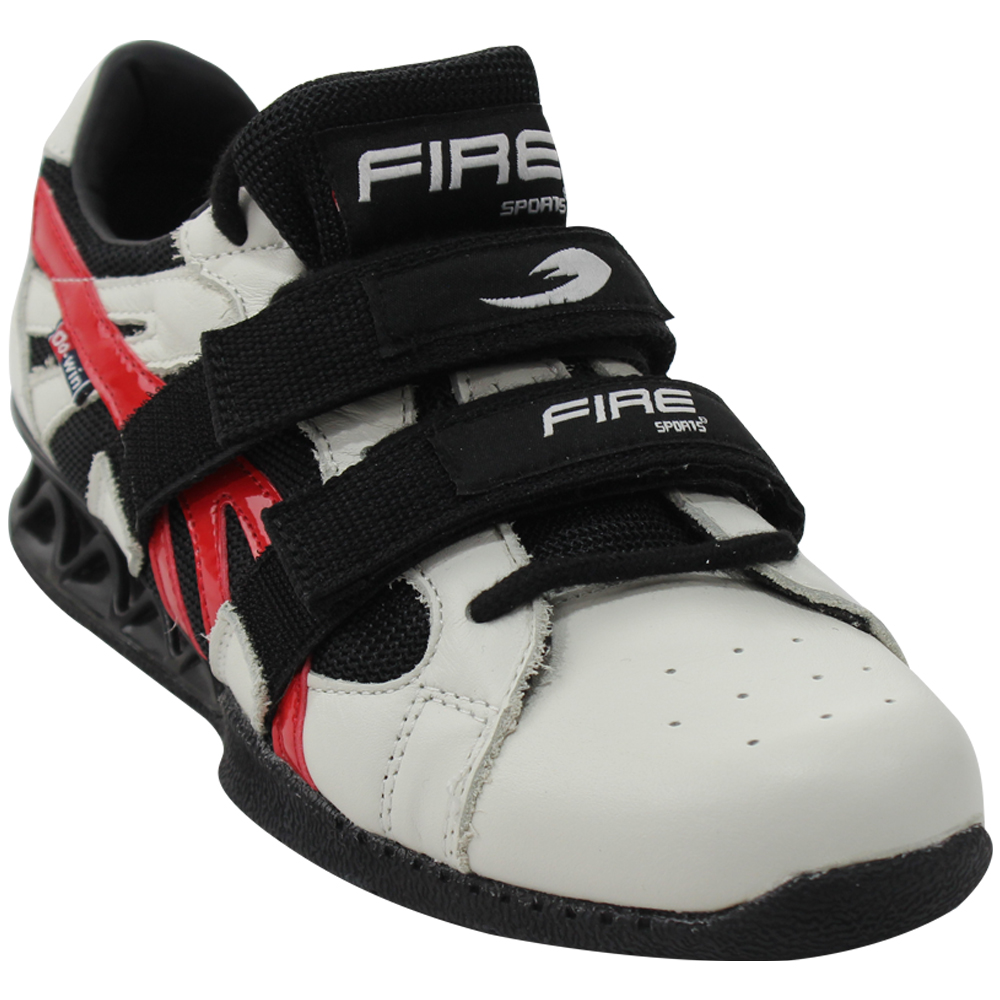 Par de Zapatillas de Halterofilia Fire Sports Levantamiento Pesas Importadas Competencia Blanco/Rojo/Negro.