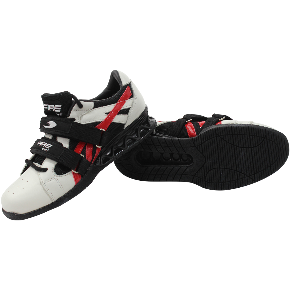 Par de Zapatillas de Halterofilia Fire Sports Levantamiento Pesas Importadas Competencia Blanco/Rojo/Negro.