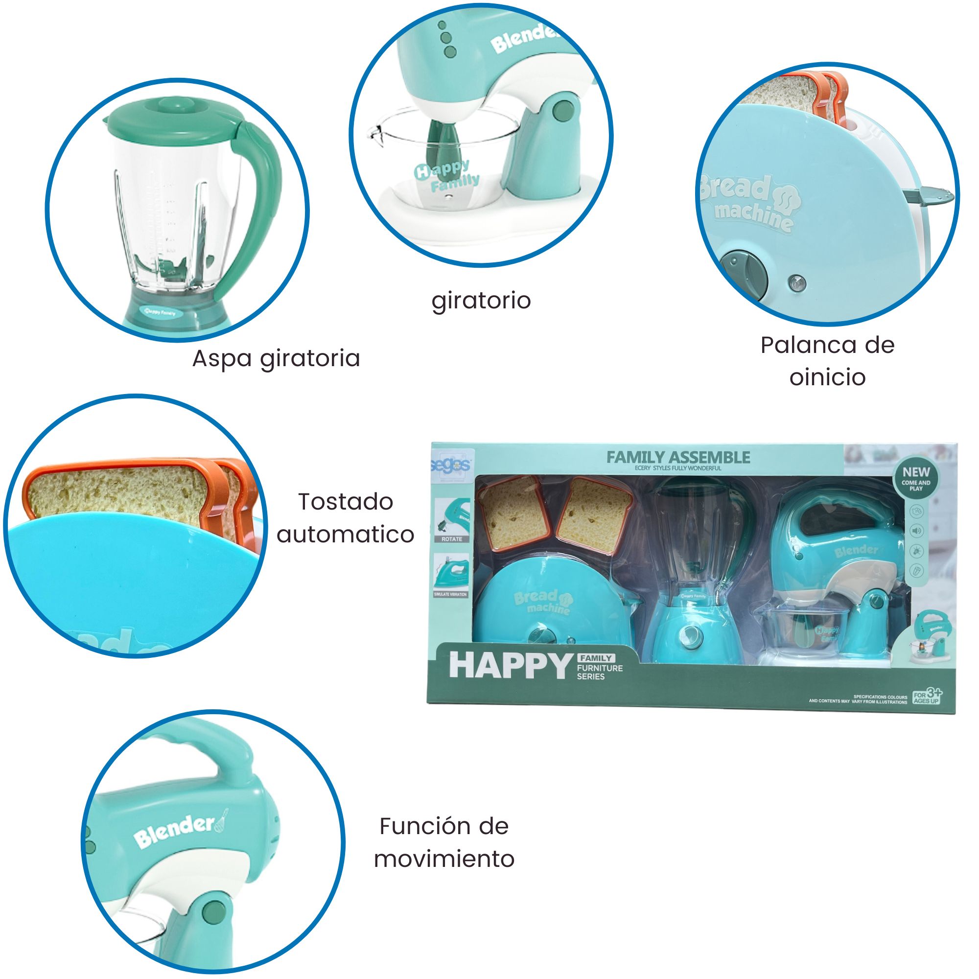 Set Juguete de Electrodoméstico Cocinita Para Niños Licuadora Batidora Tostadora