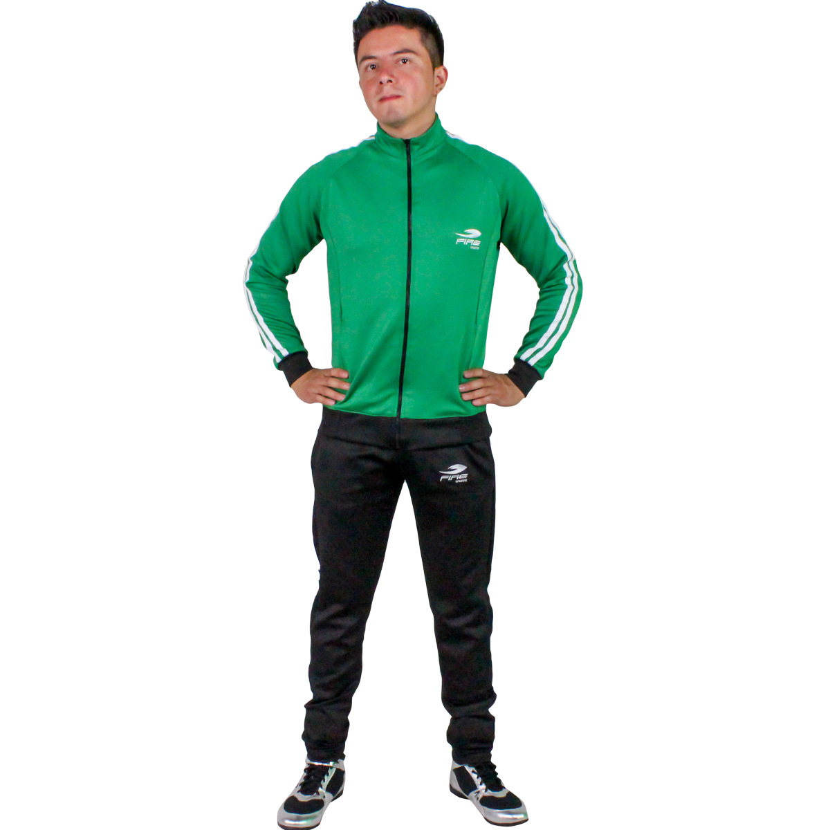 Pants deportivo Fire Sports Varonil M3 2 franjas Color Verde-Negro.