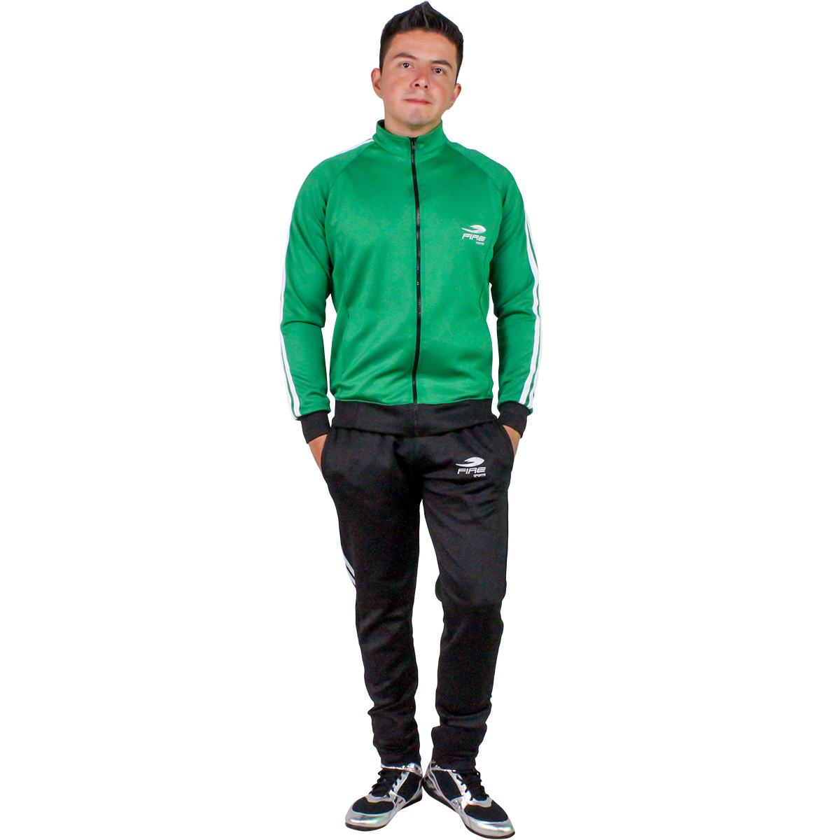 Pants deportivo Fire Sports Varonil M3 2 franjas Color Verde-Negro.