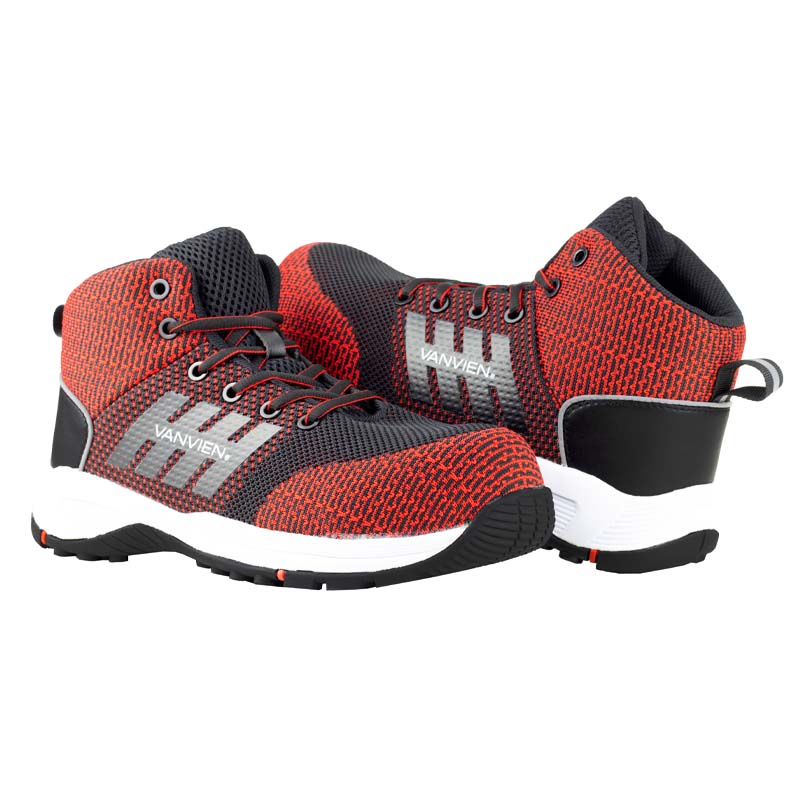 Tenis Industrial Dielectrico Van Vien Hombre Tipo Bota Casquillo F0009 Rojo Negro.