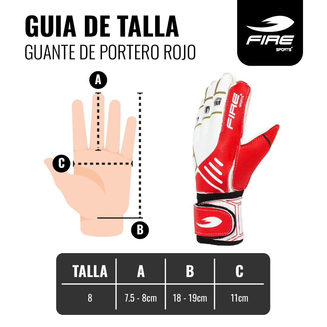 Par de Guantes de portero para fútbol Fire Sports con Varillas Color Rojo T-8.