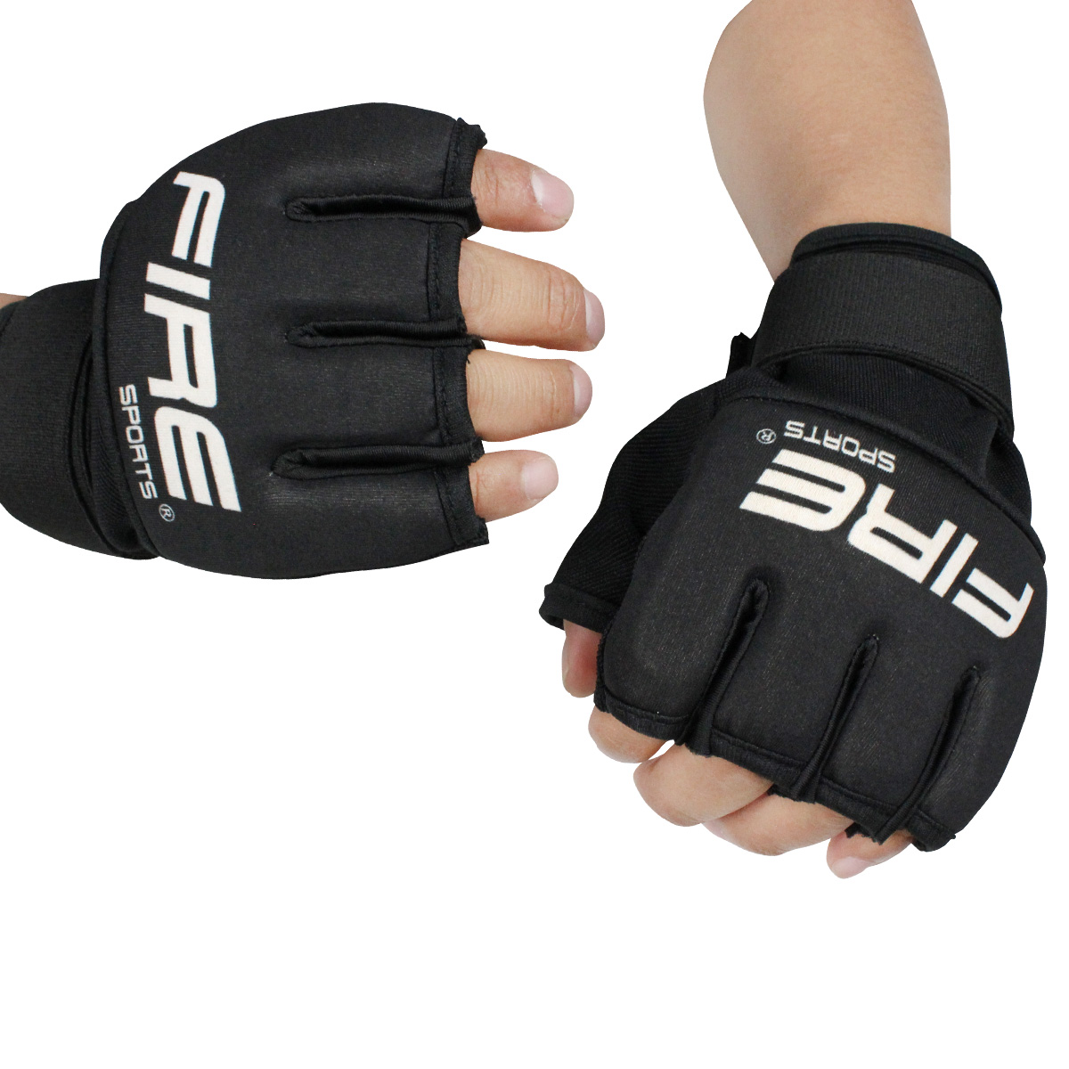 PAR DE GUANTES DE GEL CON VENDAJE FIRE SPORTS PARA BOX Y ARTES MARCIALES NEGRO T-GD.