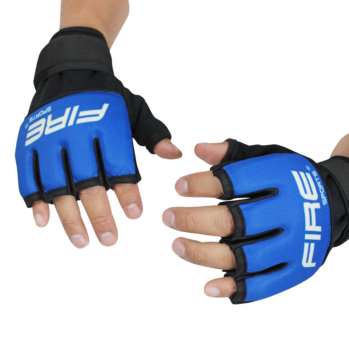 PAR DE GUANTES DE GEL CON VENDAJE FIRE SPORTS PARA BOX Y ARTES MARCIALES AZUL/NEGRO T-GD.