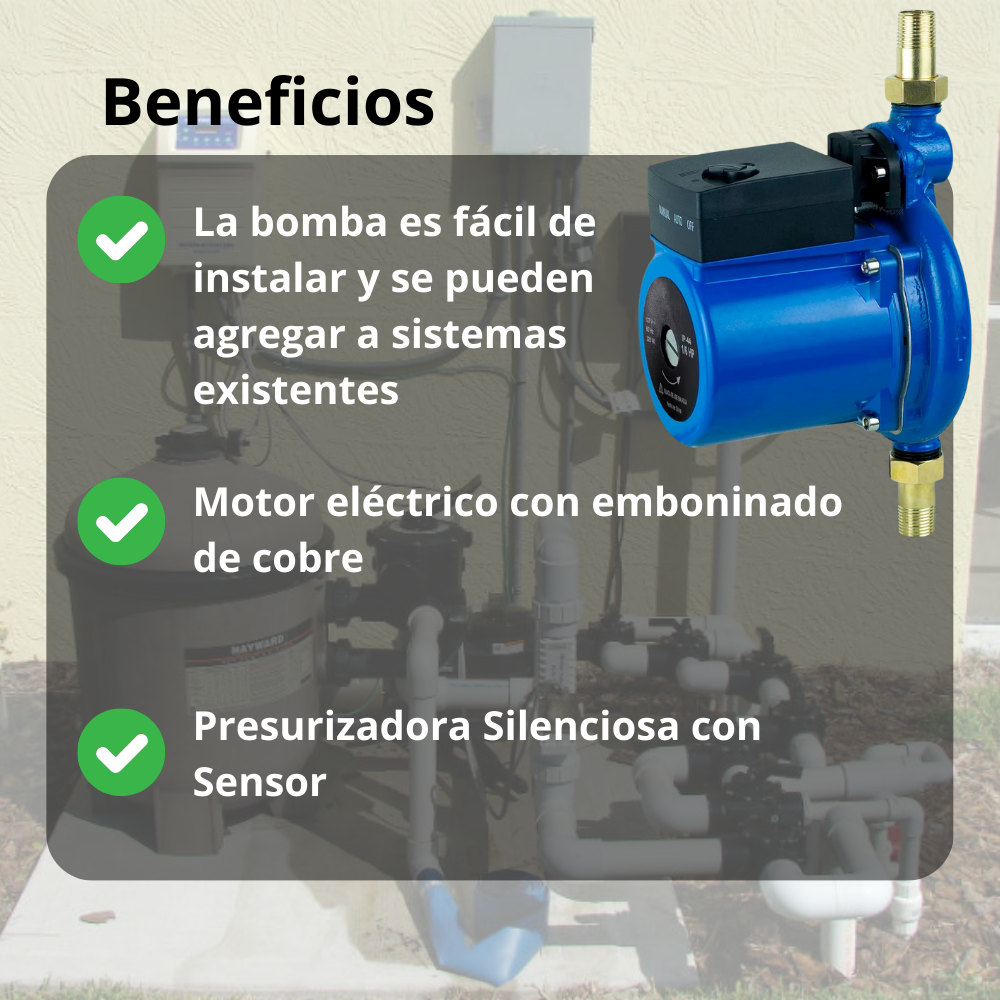 Bomba Presurizadora Aumenta la Presión del Agua (1/6 HP)