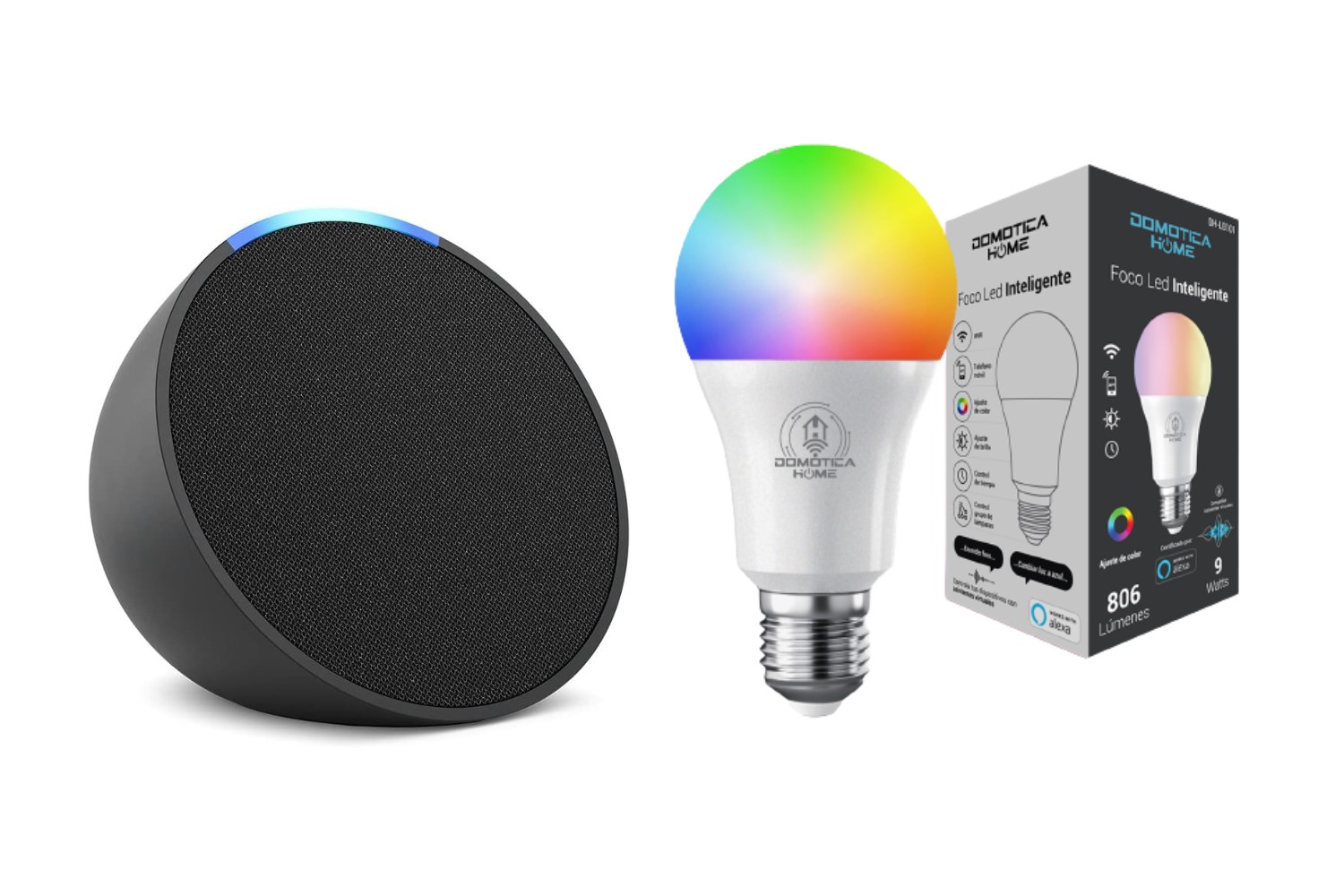 Echo Pop Color Negro+ Foco Inteligente Certificado Alexa