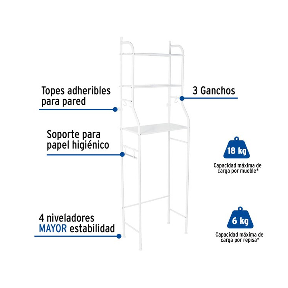 Organizador Mueble para Baño Estante para baño repisas 3 niveles Rack Wc Acero Inoxidable 