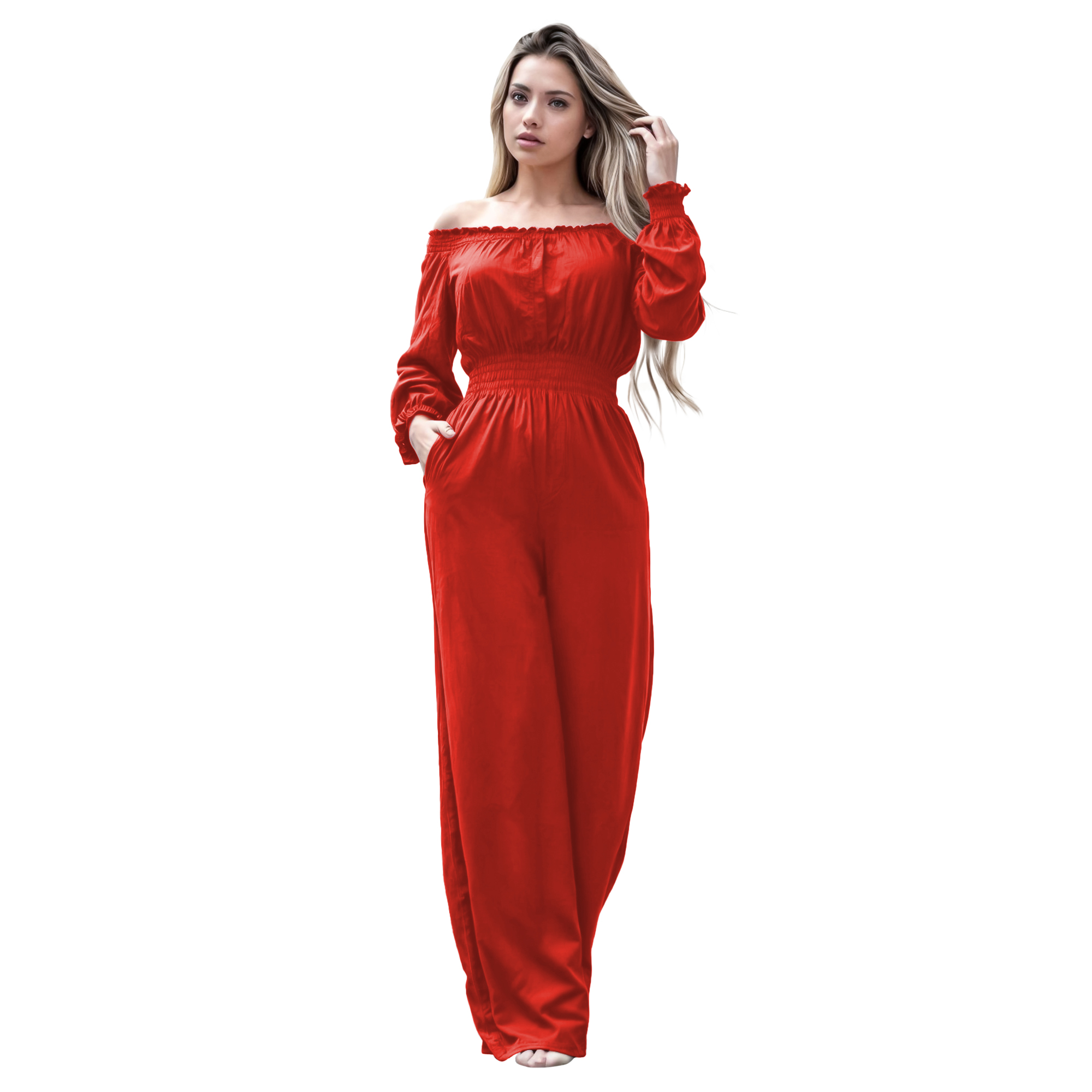 Jumper palazzo enterizo mono jumpsuit elegante casual xally 2D hombros caídos manga larga