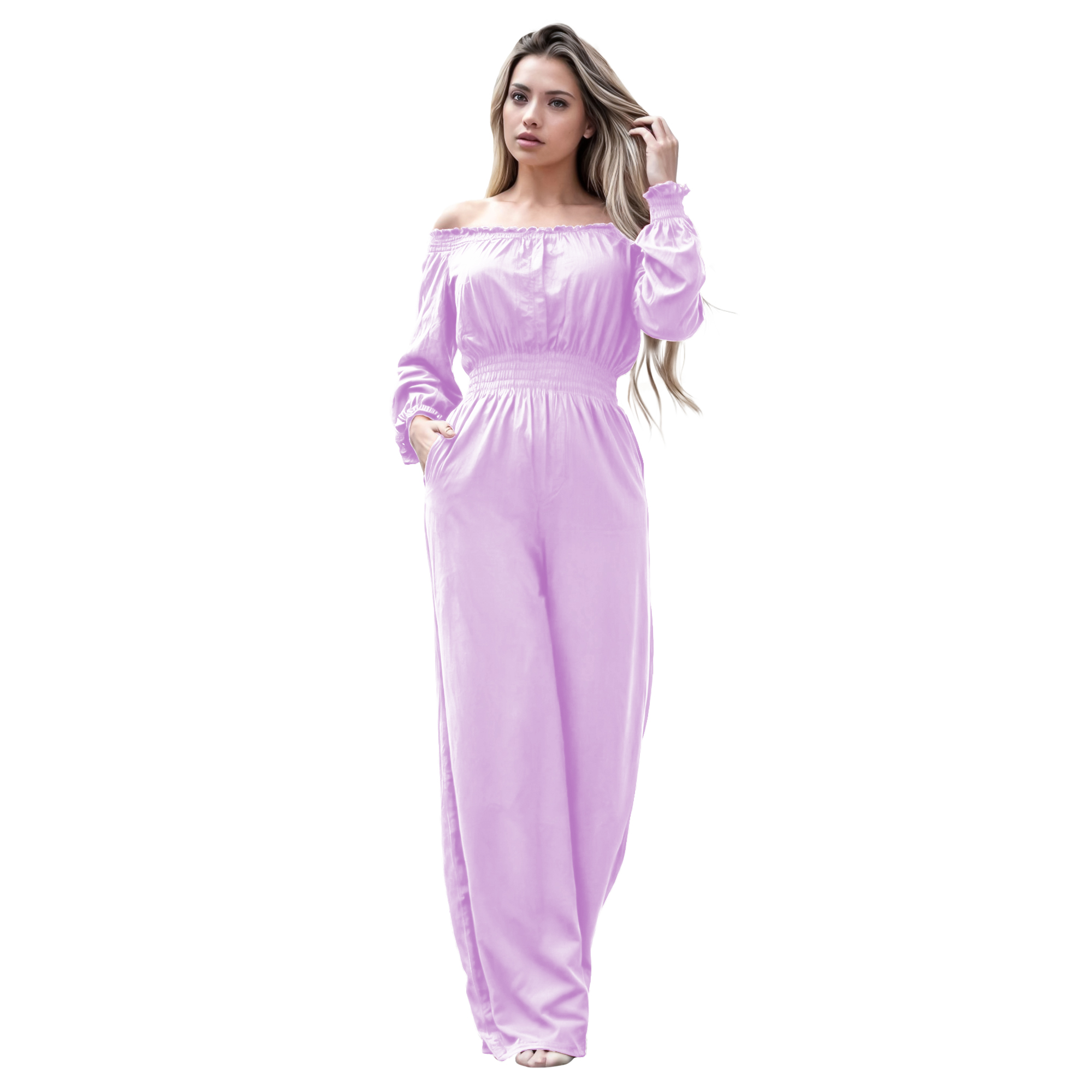 Jumper palazzo enterizo mono jumpsuit elegante casual xally 2D hombros caídos manga larga