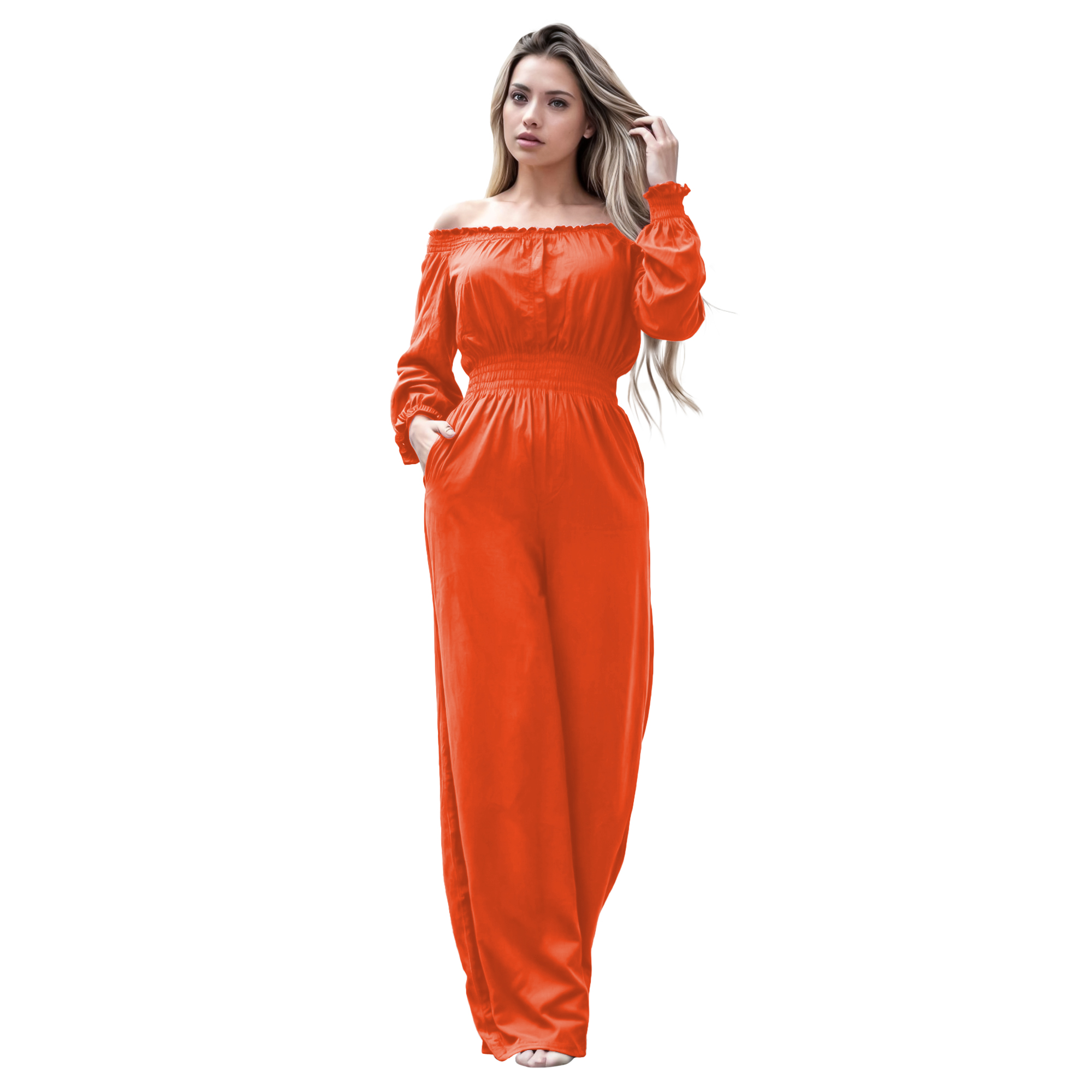 Jumper palazzo enterizo mono jumpsuit elegante casual xally 2D hombros caídos manga larga