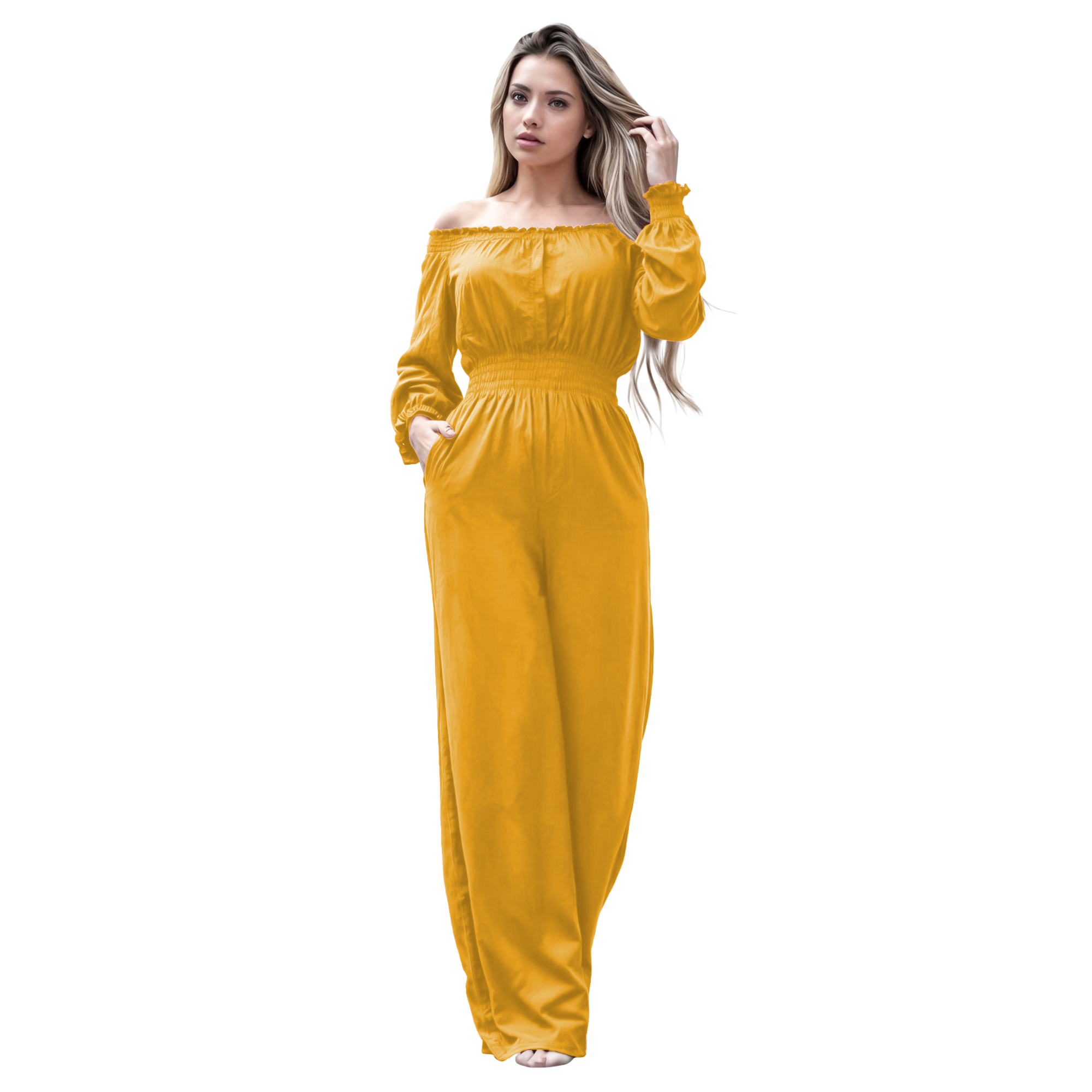 Jumper palazzo enterizo mono jumpsuit elegante casual xally 2D hombros caídos manga larga