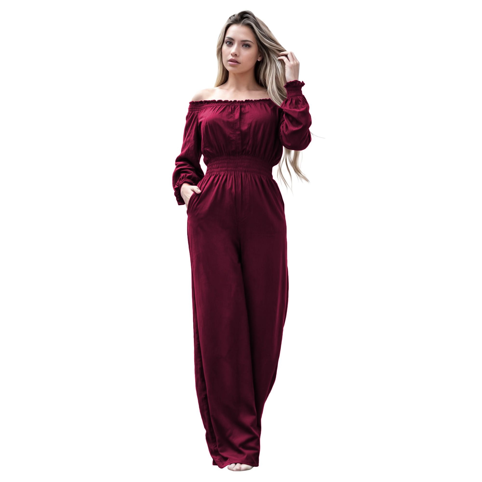 Jumper palazzo enterizo mono jumpsuit elegante casual xally 2D hombros caídos manga larga