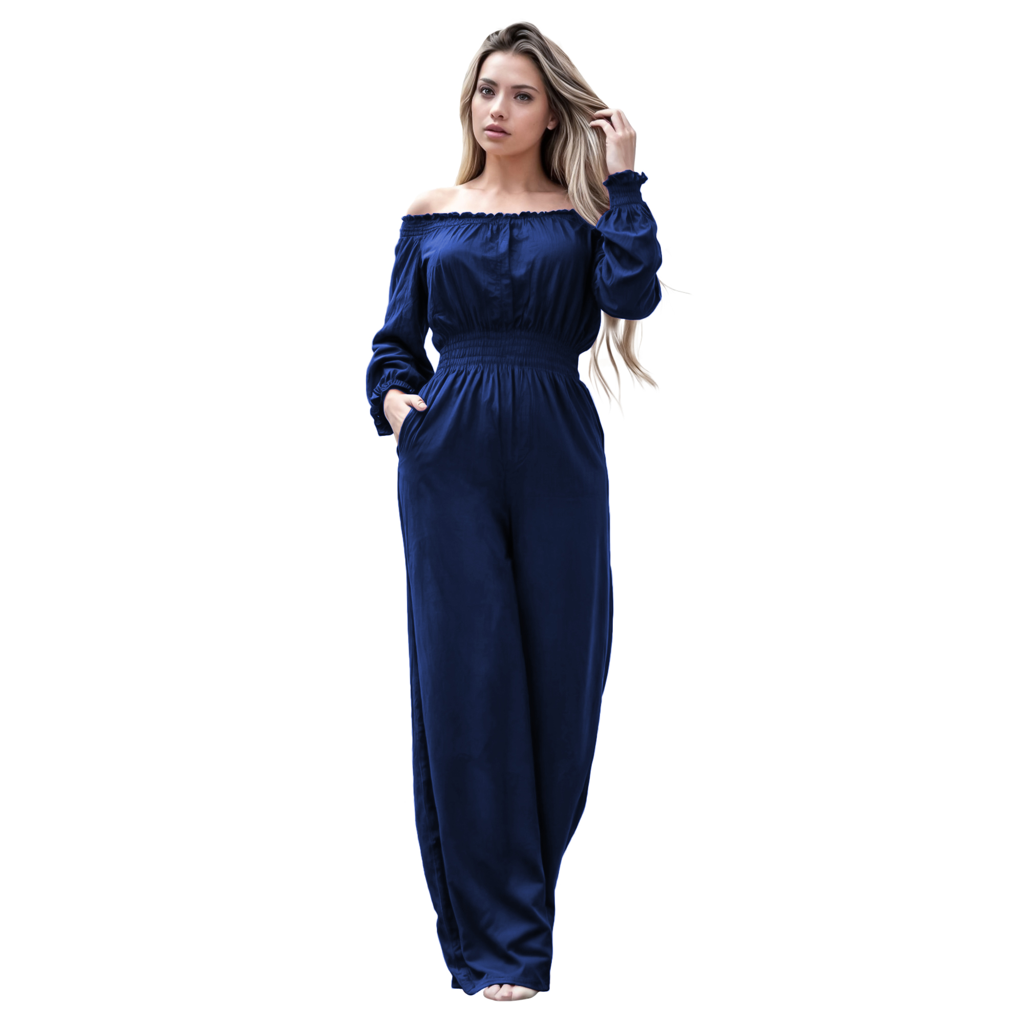 Jumper palazzo enterizo mono jumpsuit elegante casual xally 2D hombros caídos manga larga