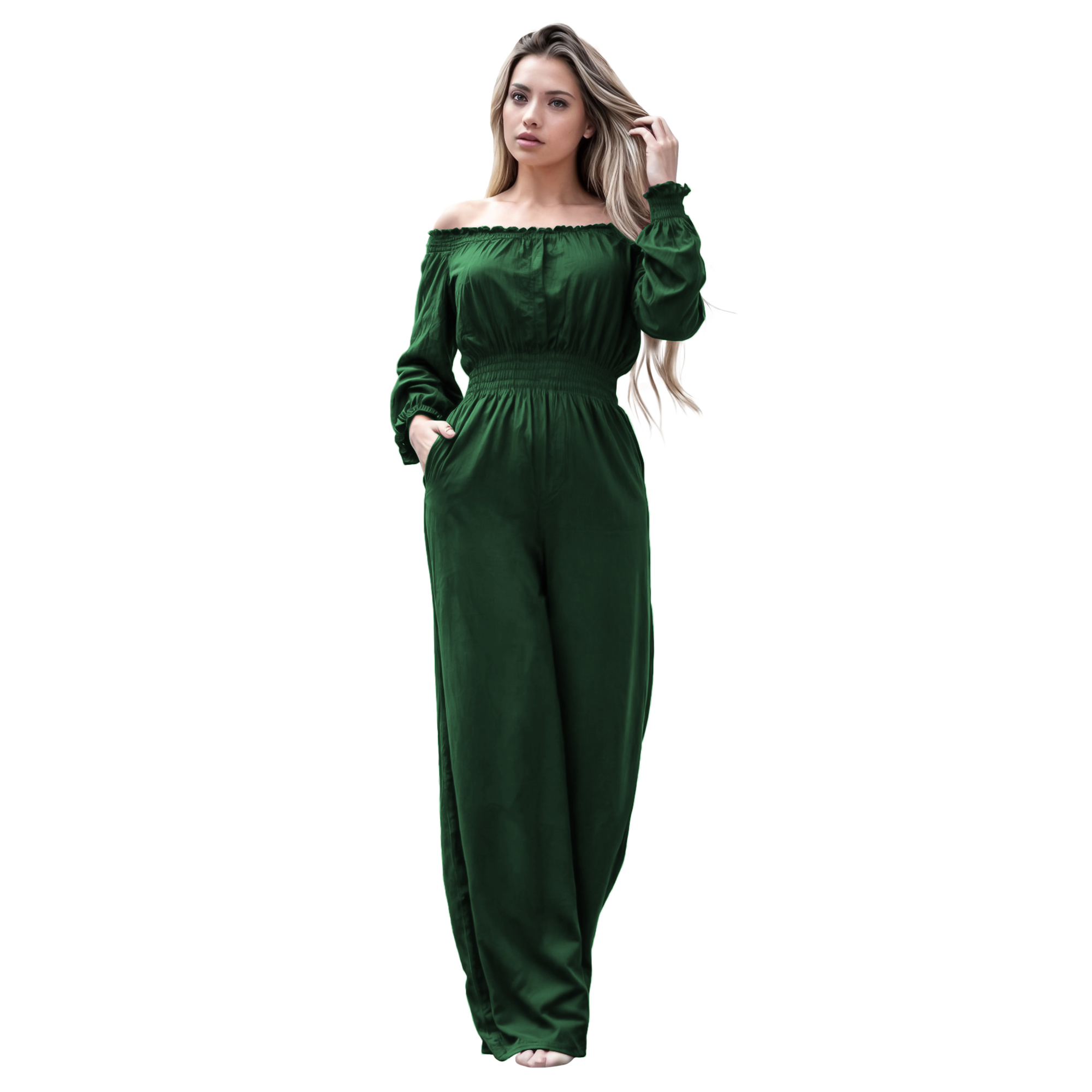 Jumper palazzo enterizo mono jumpsuit elegante casual xally 2D hombros caídos manga larga