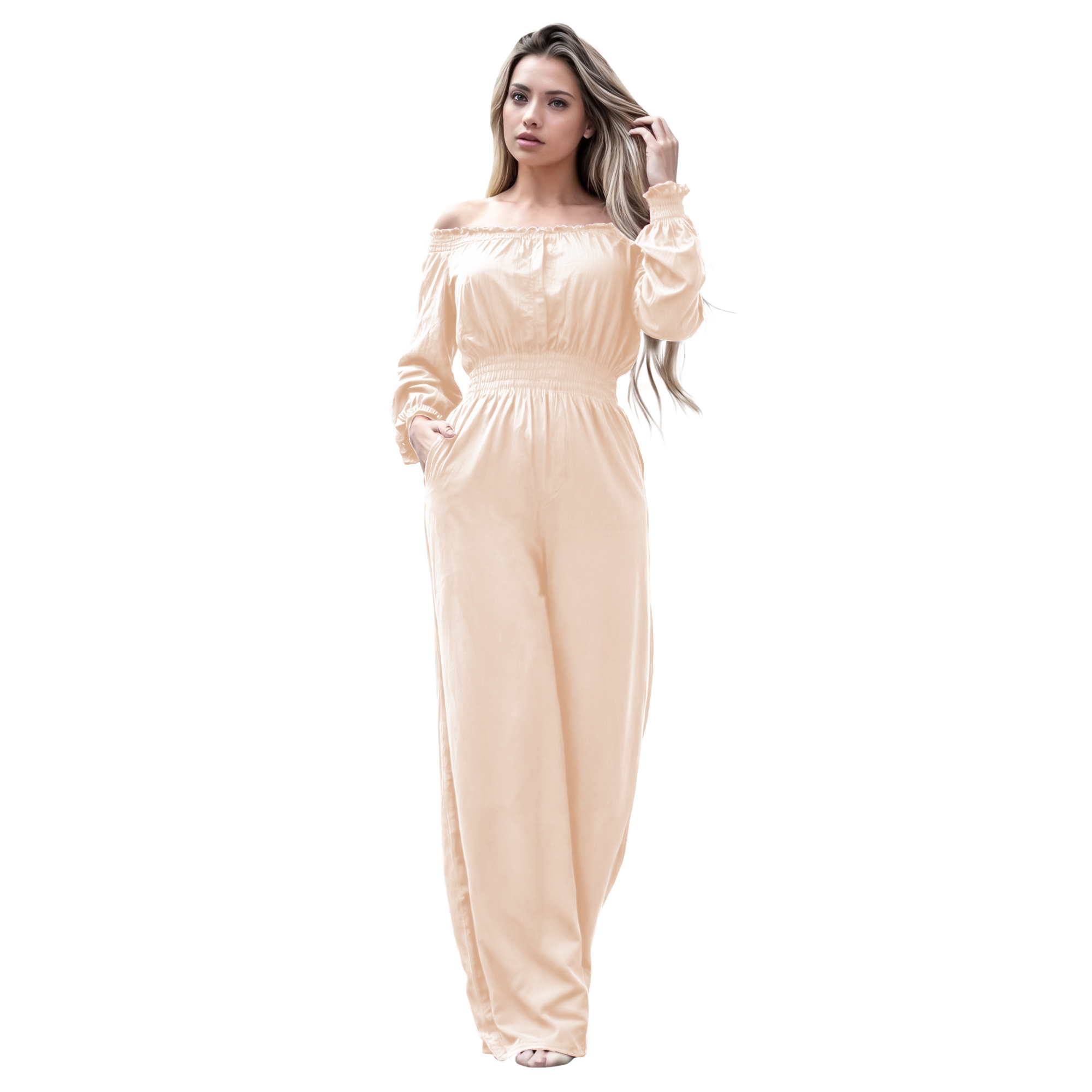 Jumper palazzo enterizo mono jumpsuit elegante casual xally 2D hombros caídos manga larga