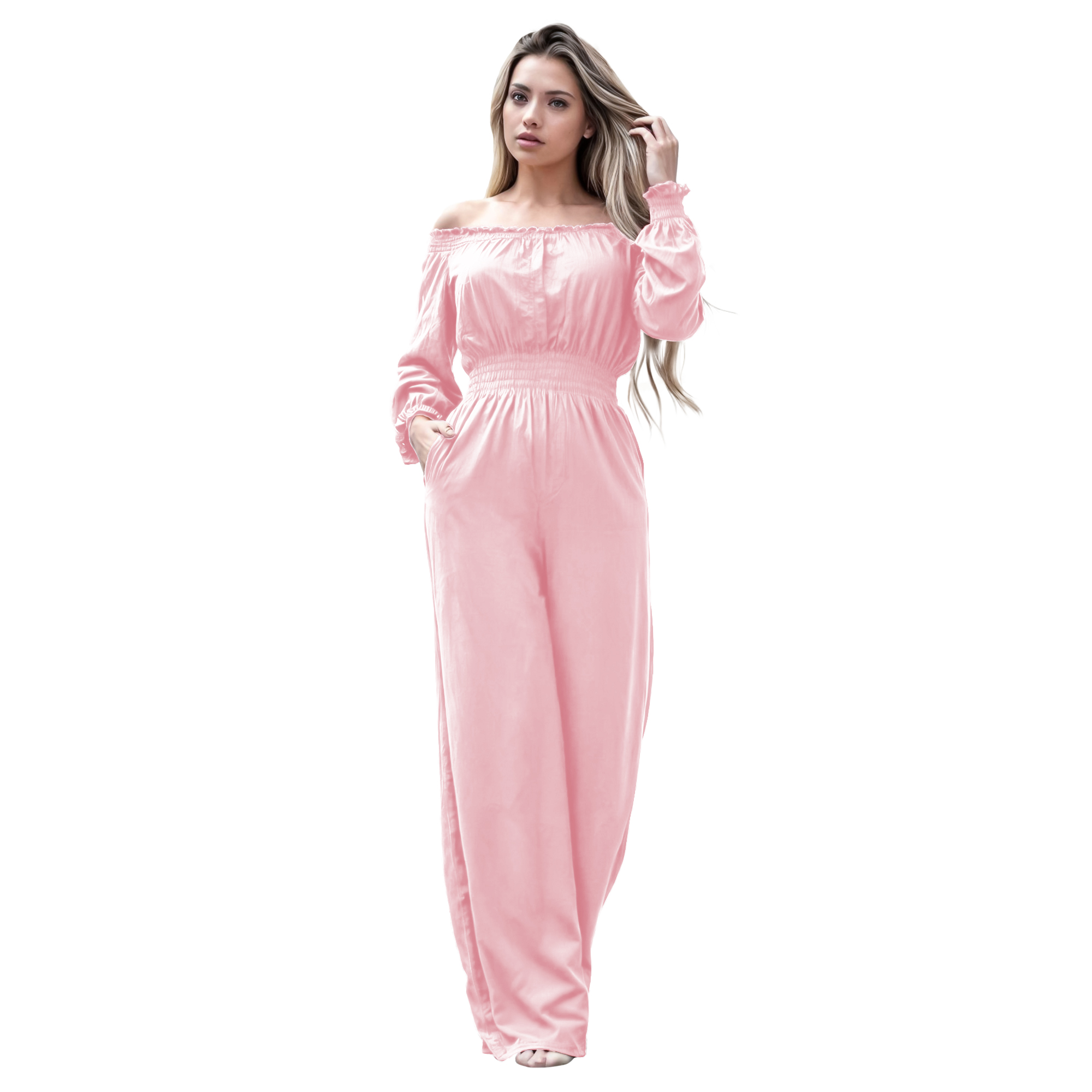 Jumper palazzo enterizo mono jumpsuit elegante casual xally 2D hombros caídos manga larga