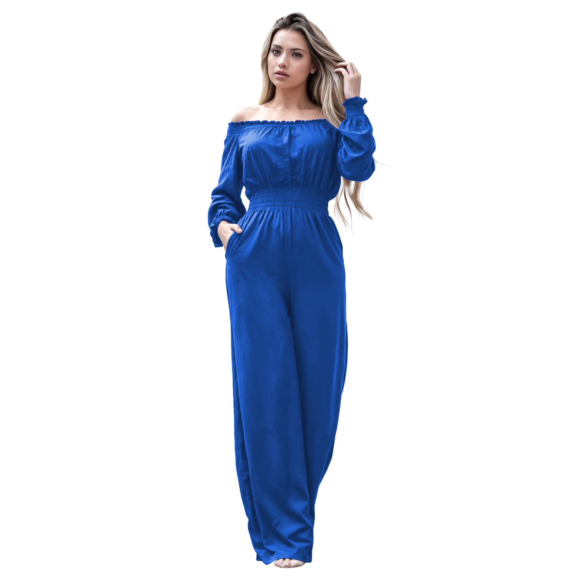 Jumper palazzo enterizo mono jumpsuit elegante casual xally 2D hombros caídos manga larga
