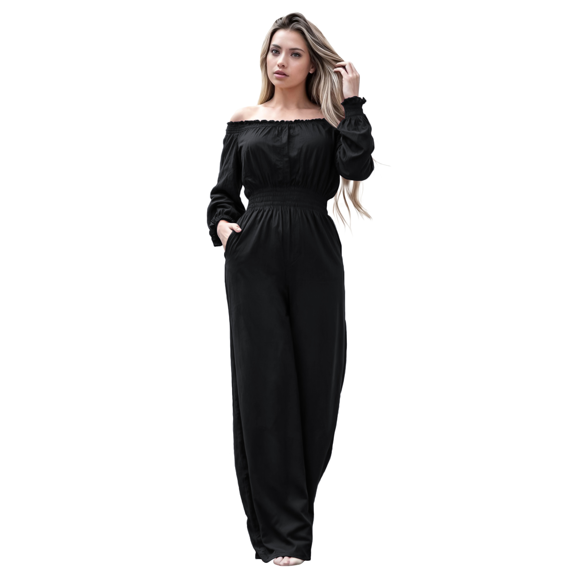 Jumper palazzo enterizo mono jumpsuit elegante casual xally 2D hombros caídos manga larga