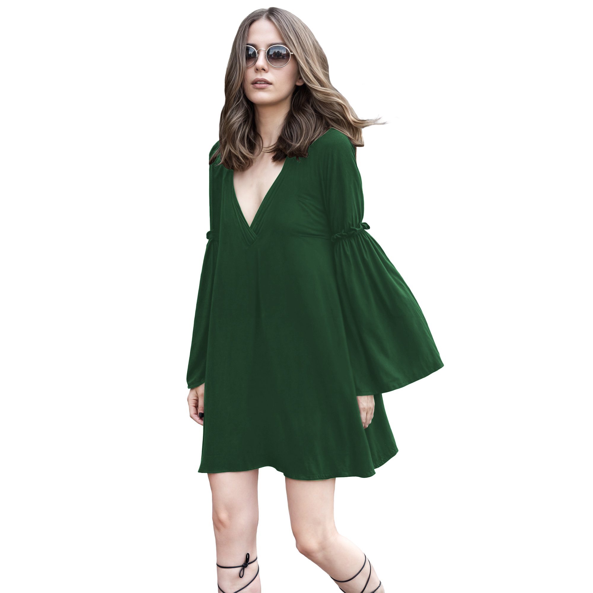 Vestido línea casual elegante noche corto, dama mujer xally 2303 escote V manga larga amplia Florencia.