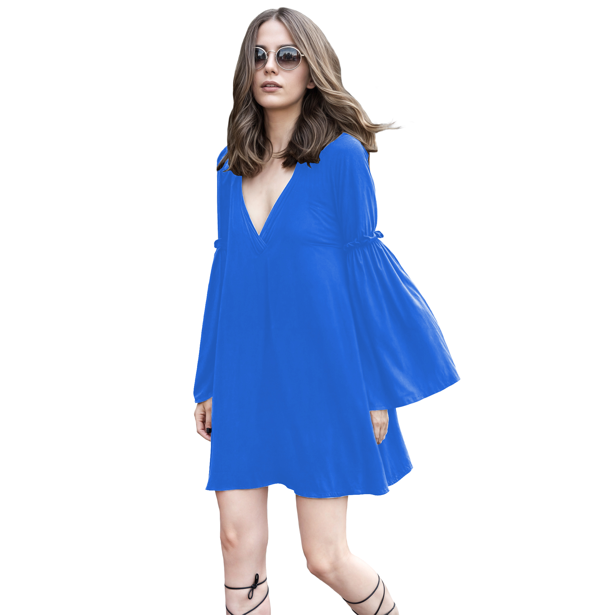 Vestido línea casual elegante noche corto, dama mujer xally 2303 escote V manga larga amplia Florencia.